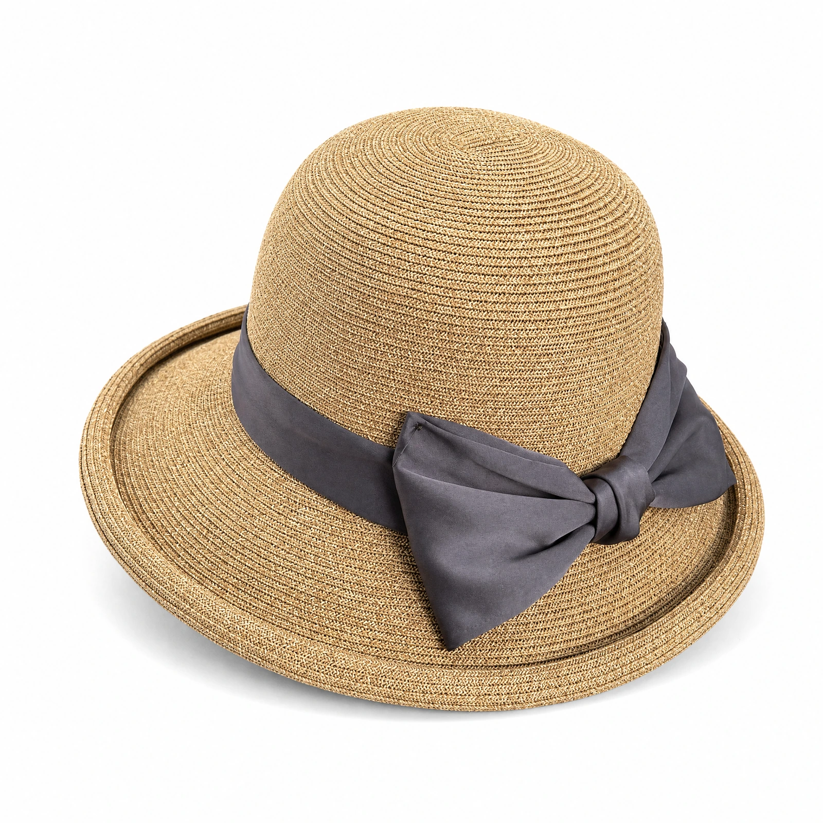 Paper Straw Bucket Hat with Ribbon Bow