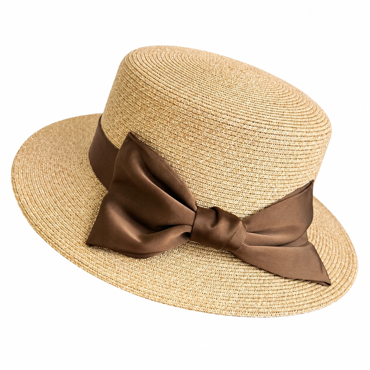 Paper Straw Wide Brim Hat with Ribbon Bow