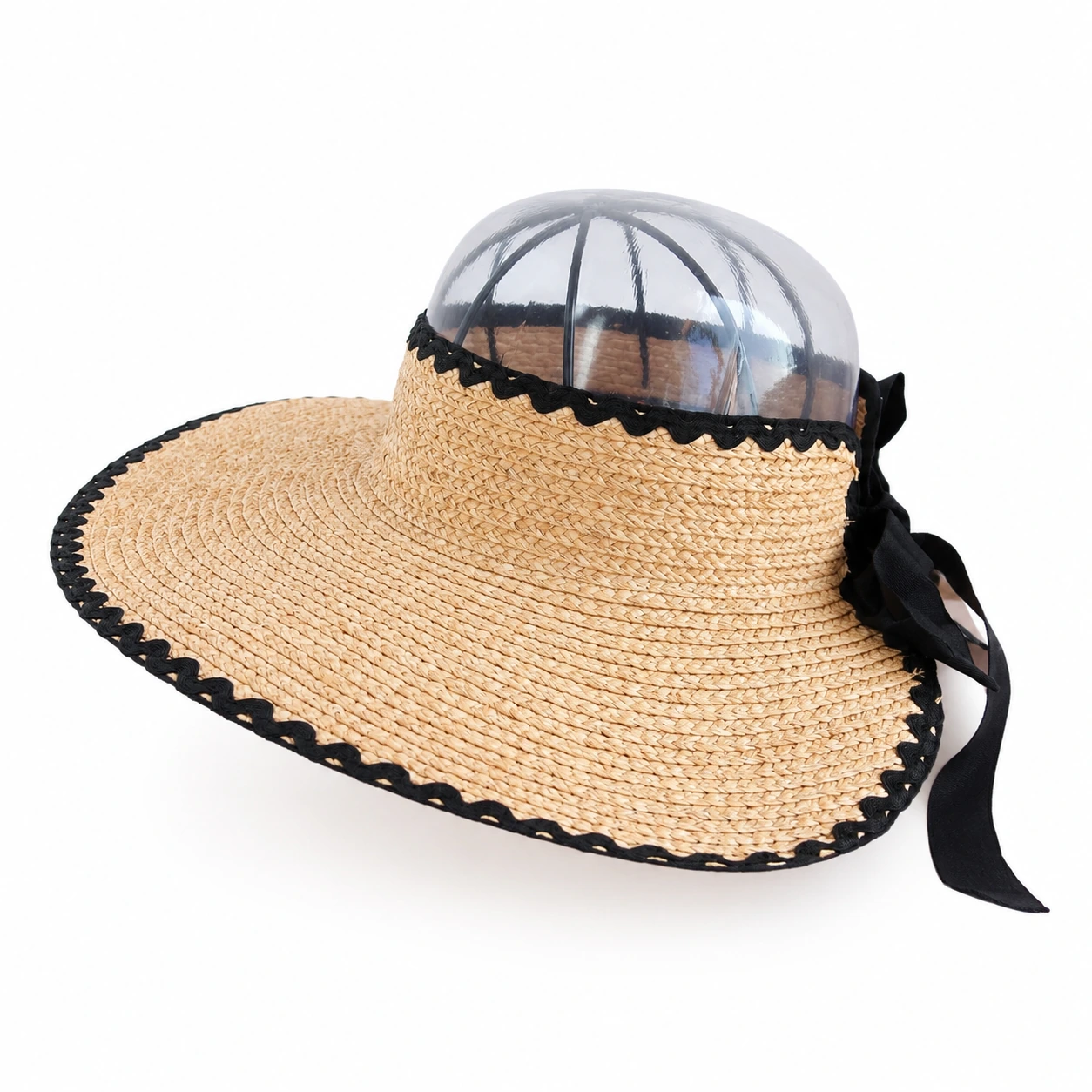 Natural Raffia Visor Hat with Ribbon