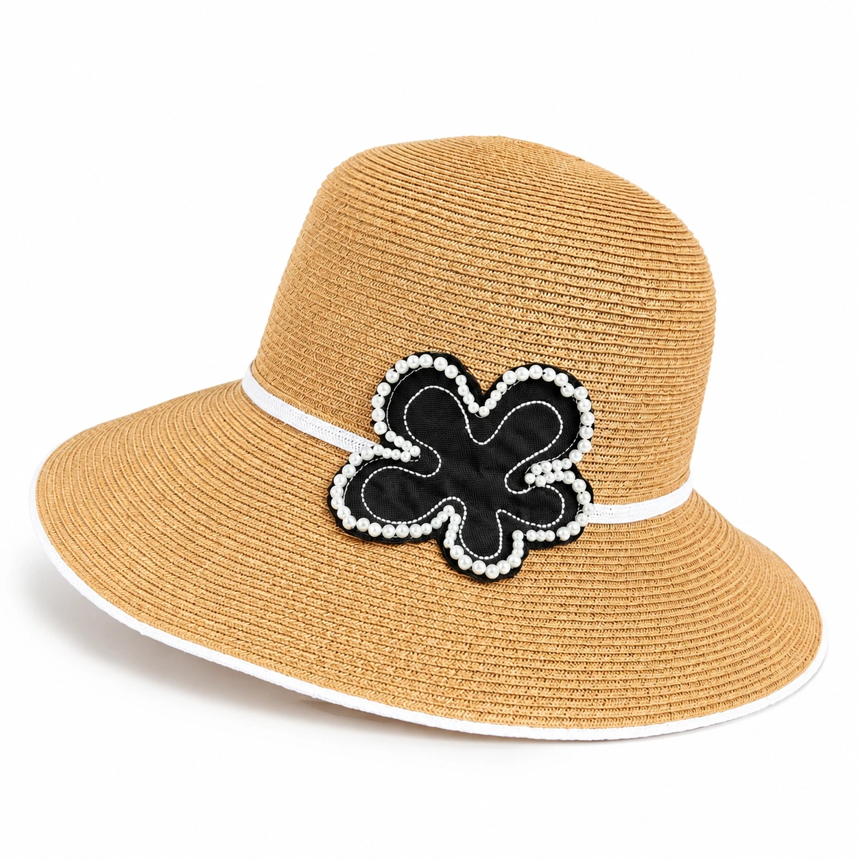 Paper Straw Bucket Hat with Pearl Accent