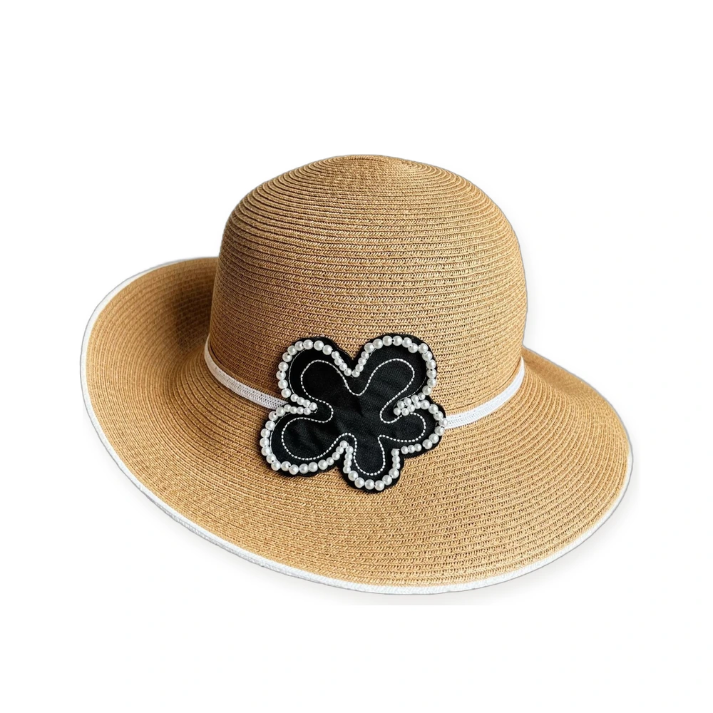 Paper Straw Bucket Hat with Pearl Accent image 2
