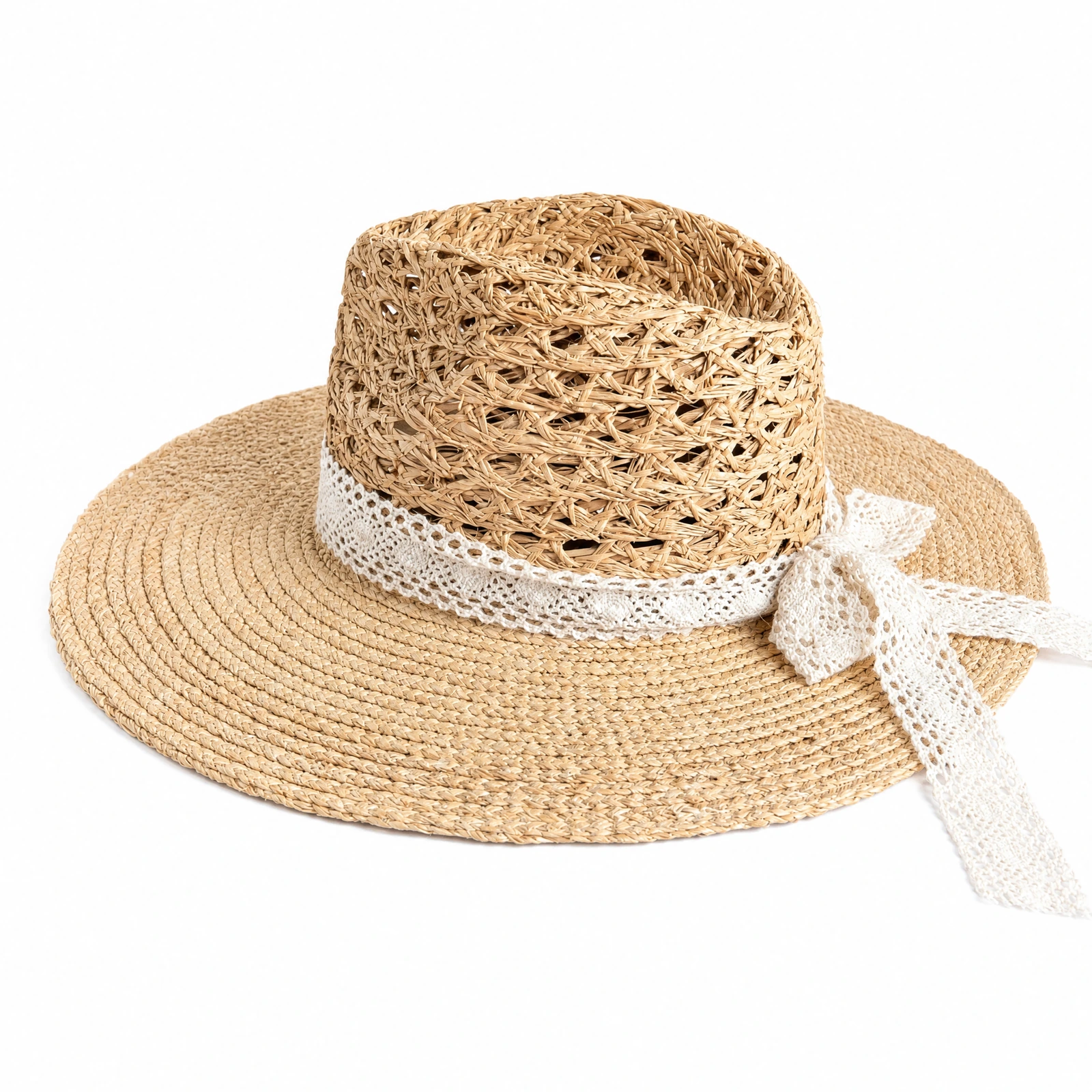 Women's Natural Raffia Fedora Hat with Ribbon