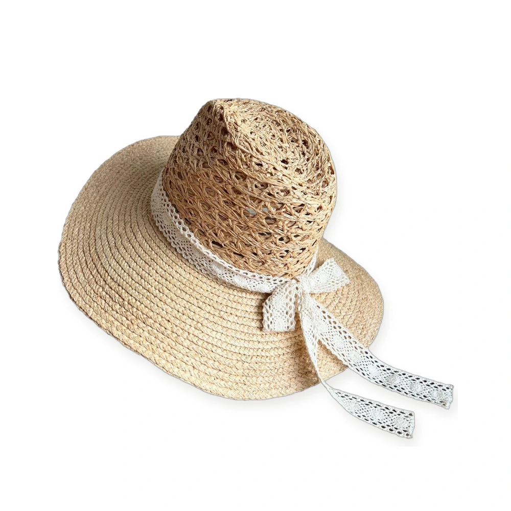 Women's Natural Raffia Fedora Hat with Ribbon image 2