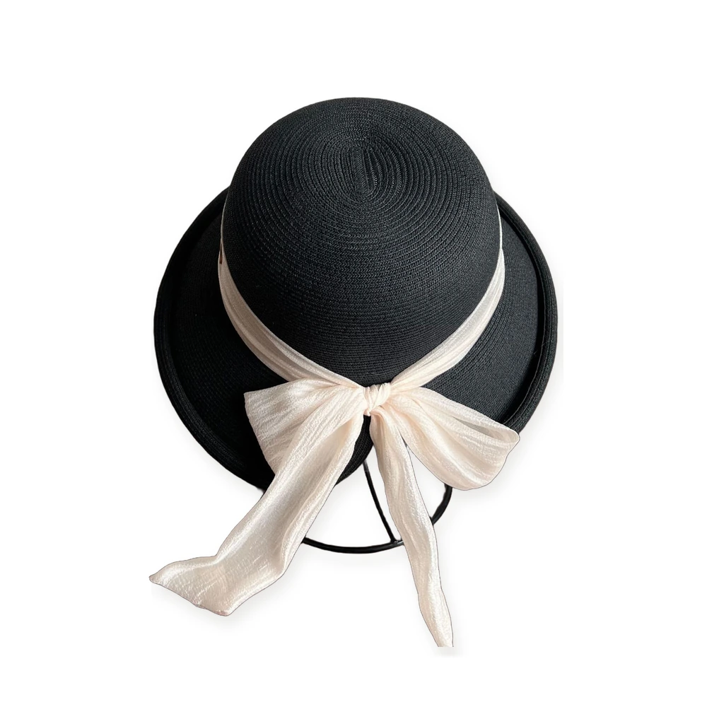Women's Paper Straw Bucket Hat with Ribbon Bow image 2