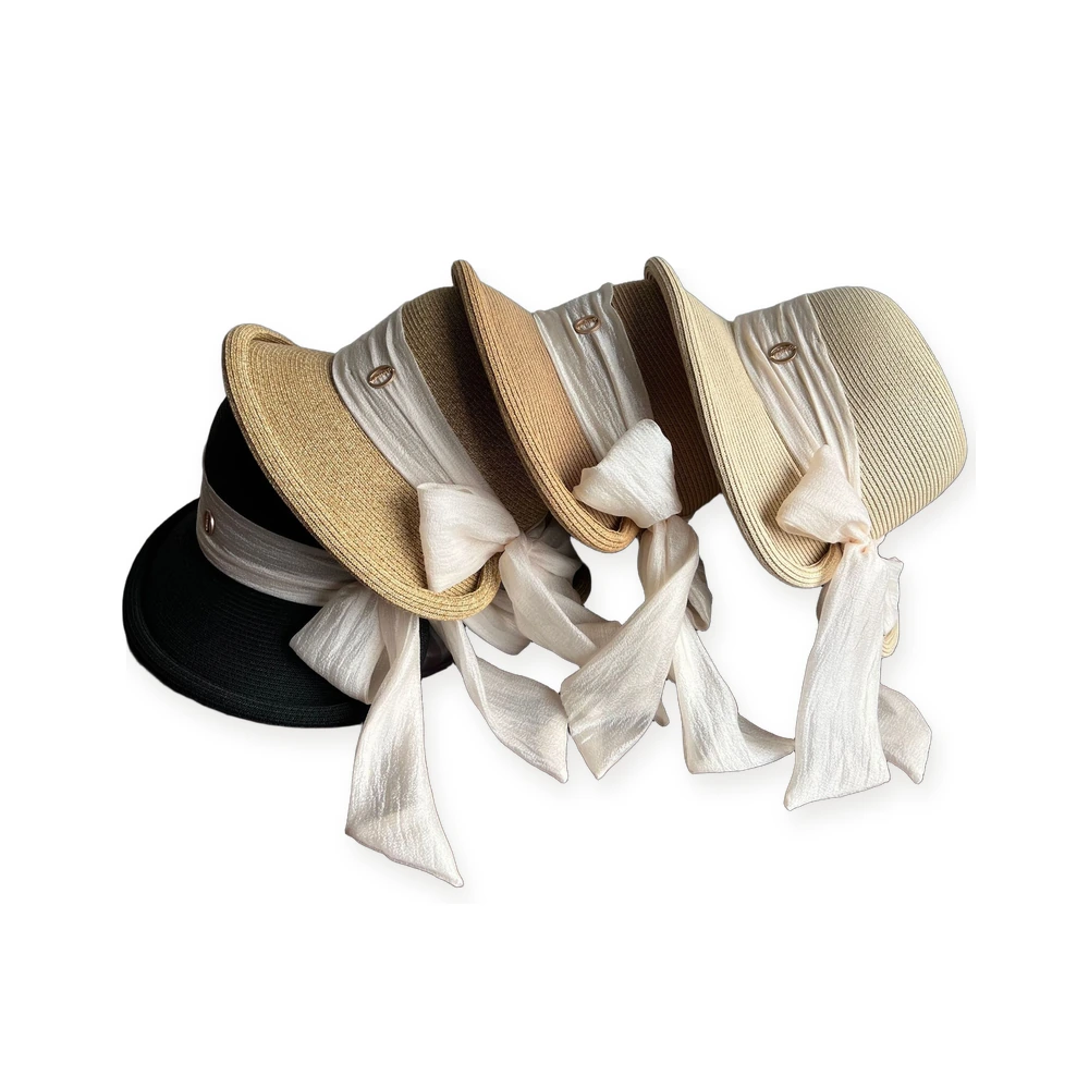 Women's Paper Straw Bucket Hat with Ribbon Bow image 4