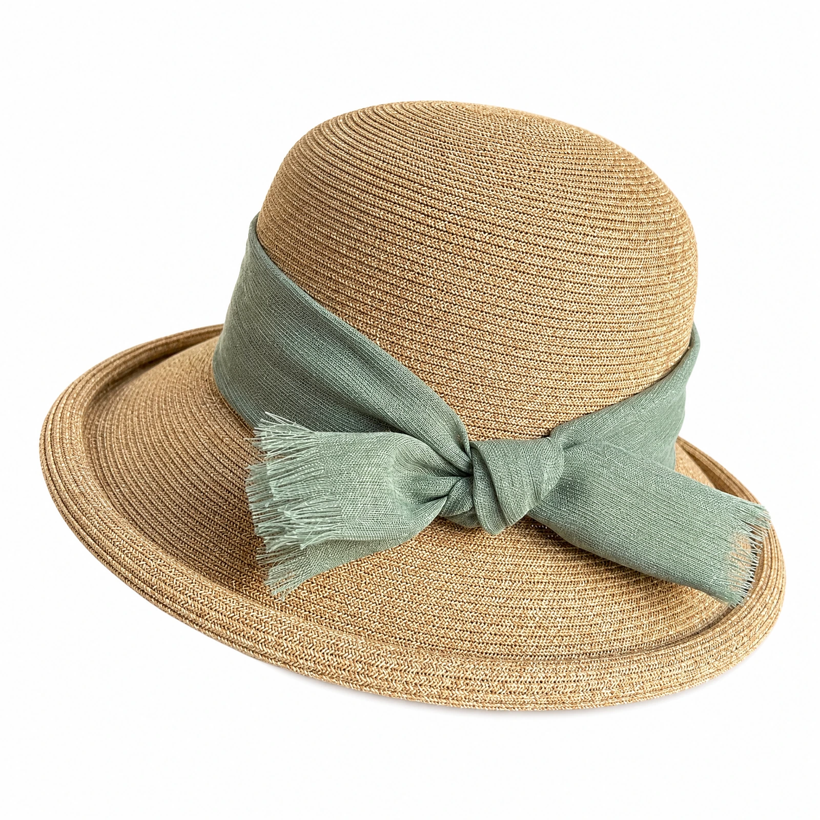 Women's Paper Straw Bucket Hat with Ribbon Bow