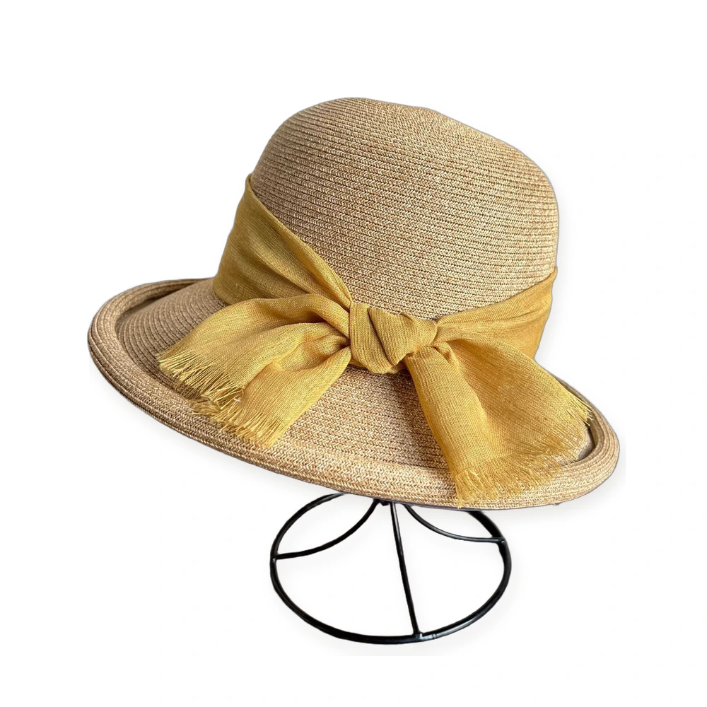 Women's Paper Straw Bucket Hat with Ribbon Bow image 2