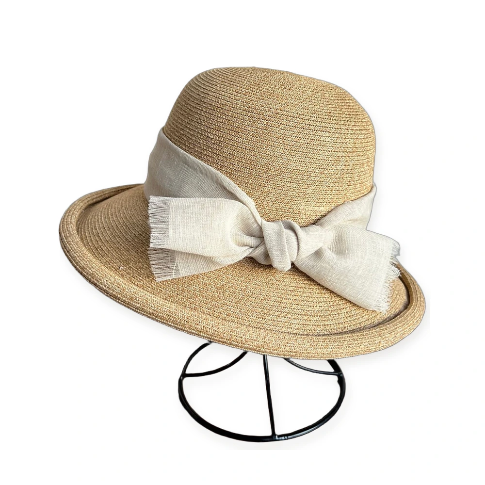 Women's Paper Straw Bucket Hat with Ribbon Bow image 3