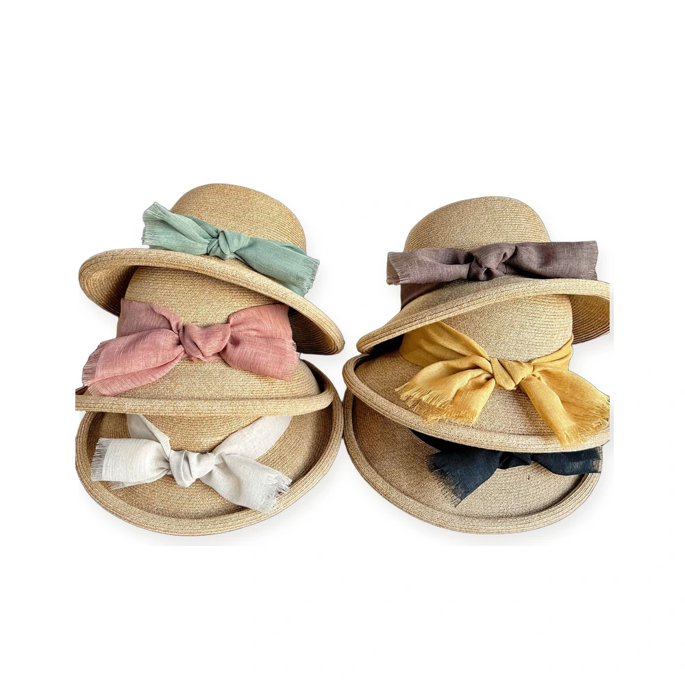 Women's Paper Straw Bucket Hat with Ribbon Bow image 4
