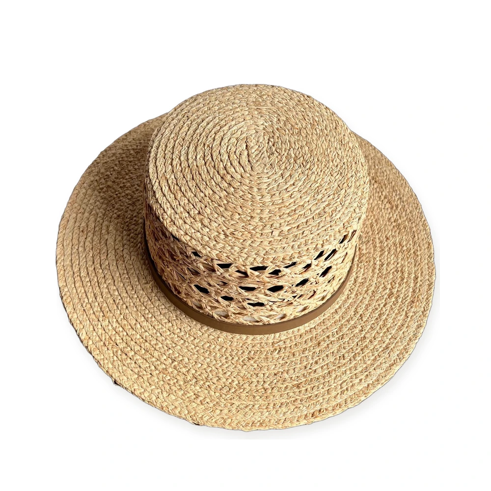Natural Raffia Wide Brim Hat with Leather Band image 2