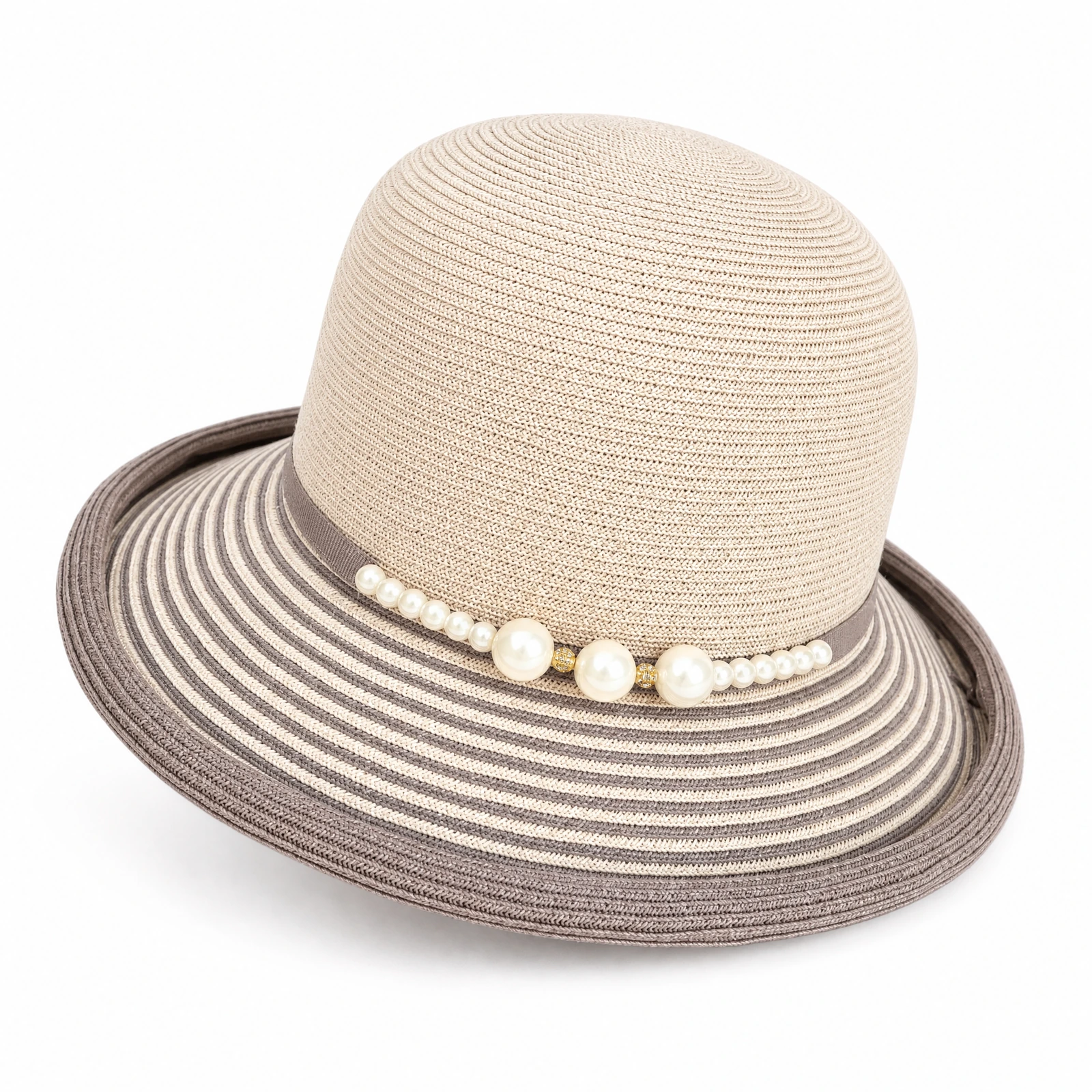 Paper Straw Bucket Hat with Pearl Accent