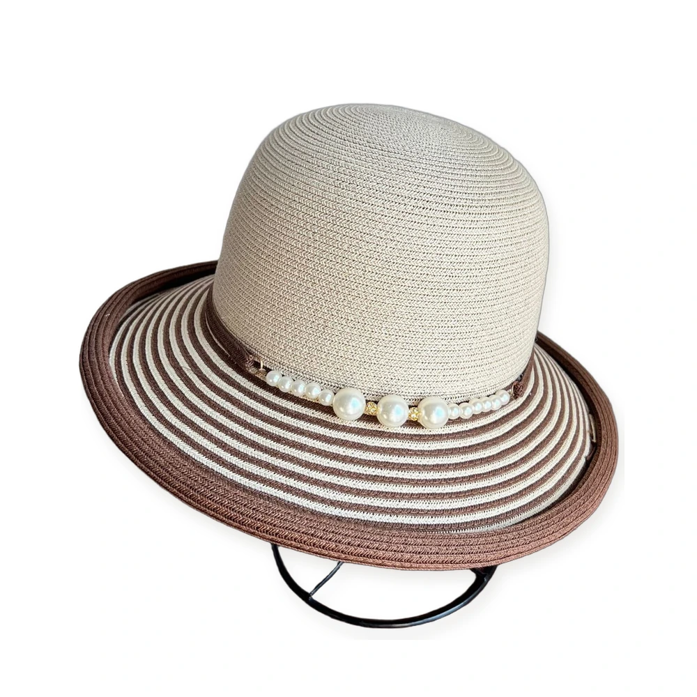 Paper Straw Bucket Hat with Pearl Accent image 2