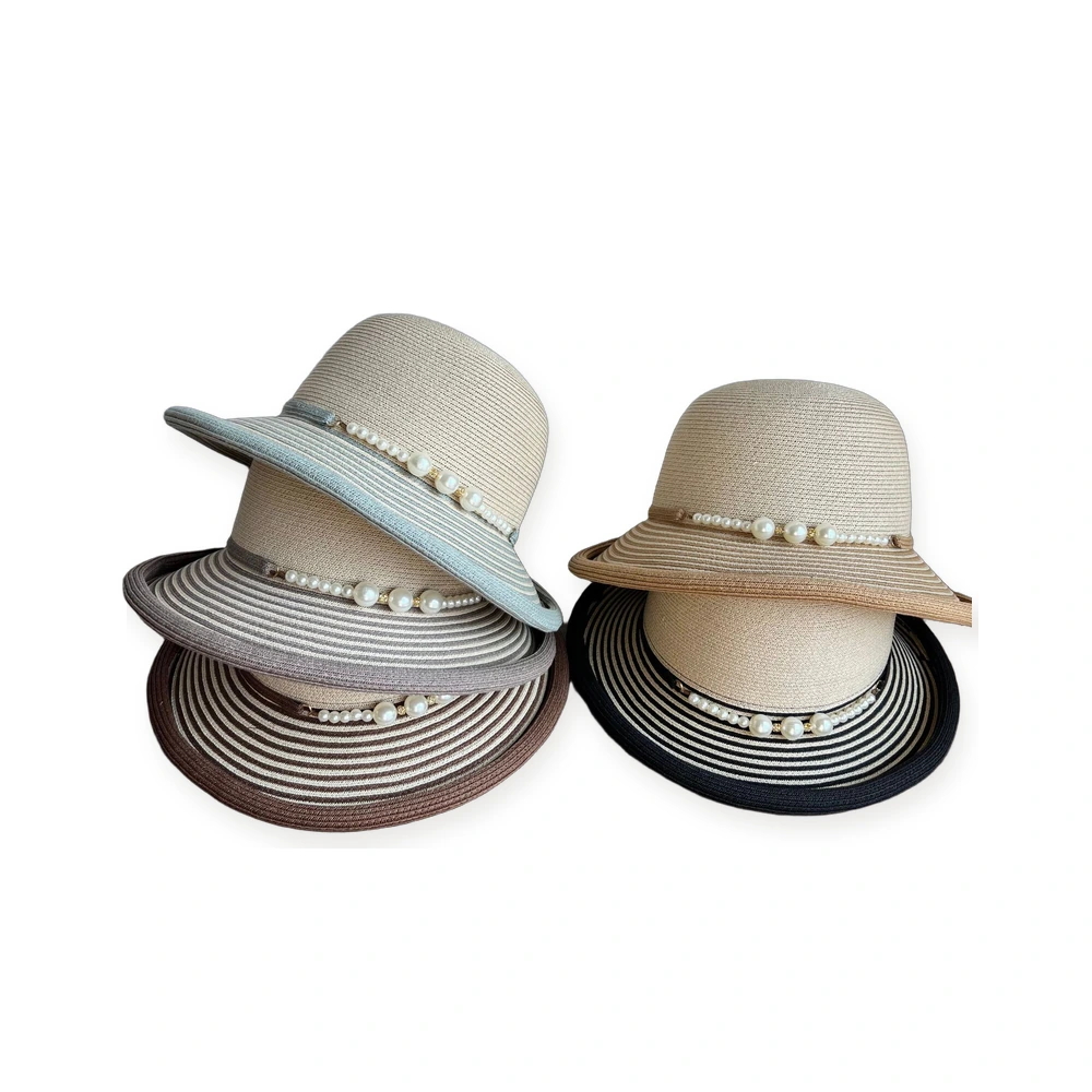 Paper Straw Bucket Hat with Pearl Accent image 4
