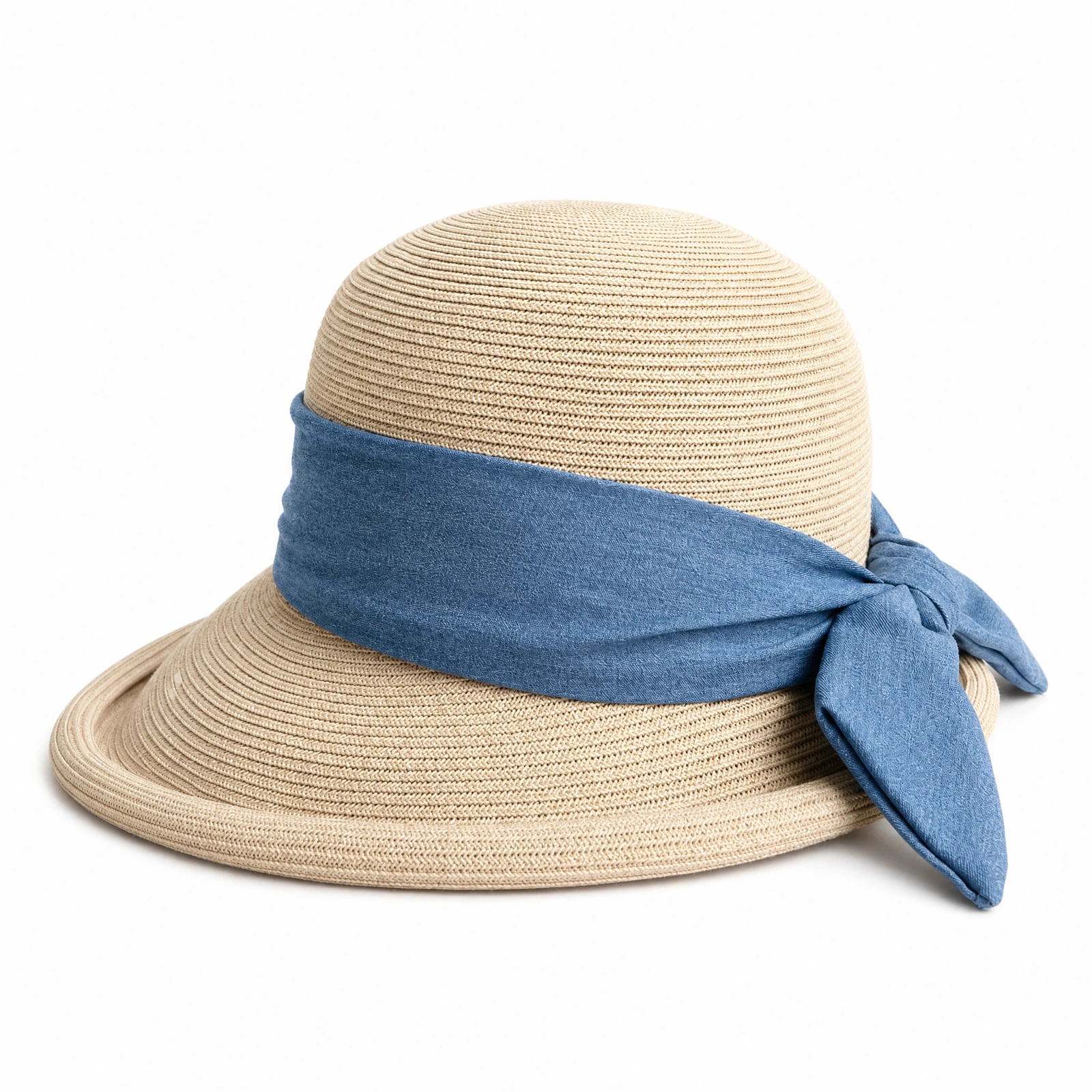 Paper Straw Bucket Hat with Ribbon Bow