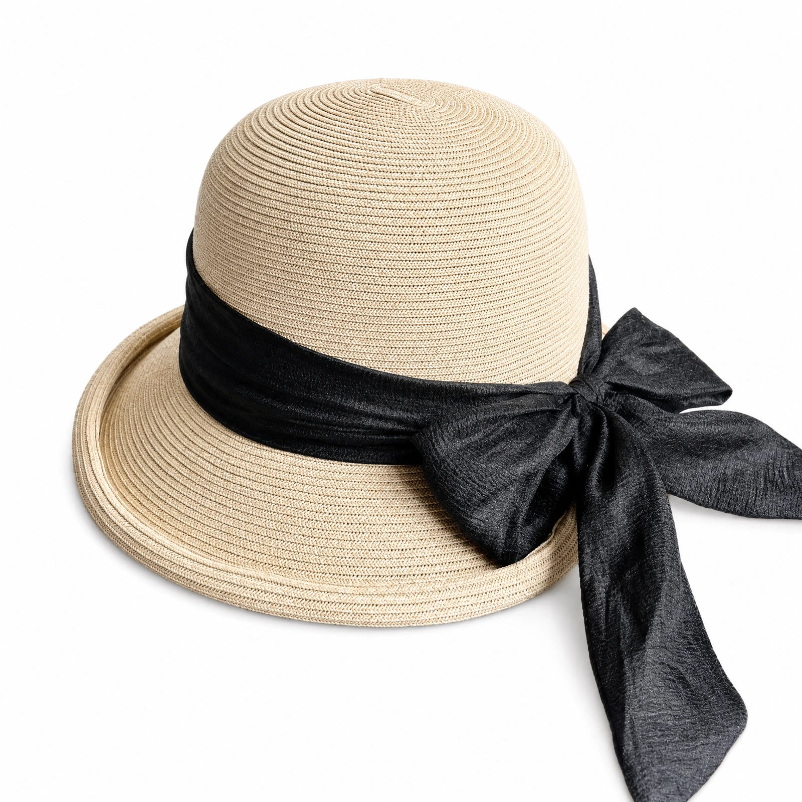 Paper Straw Bucket Hat with Ribbon Bow