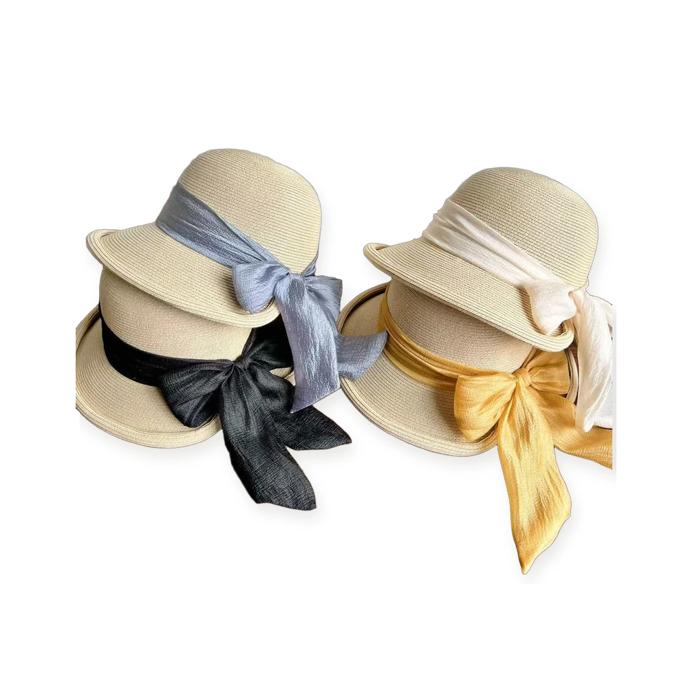 Paper Straw Bucket Hat with Ribbon Bow image 4