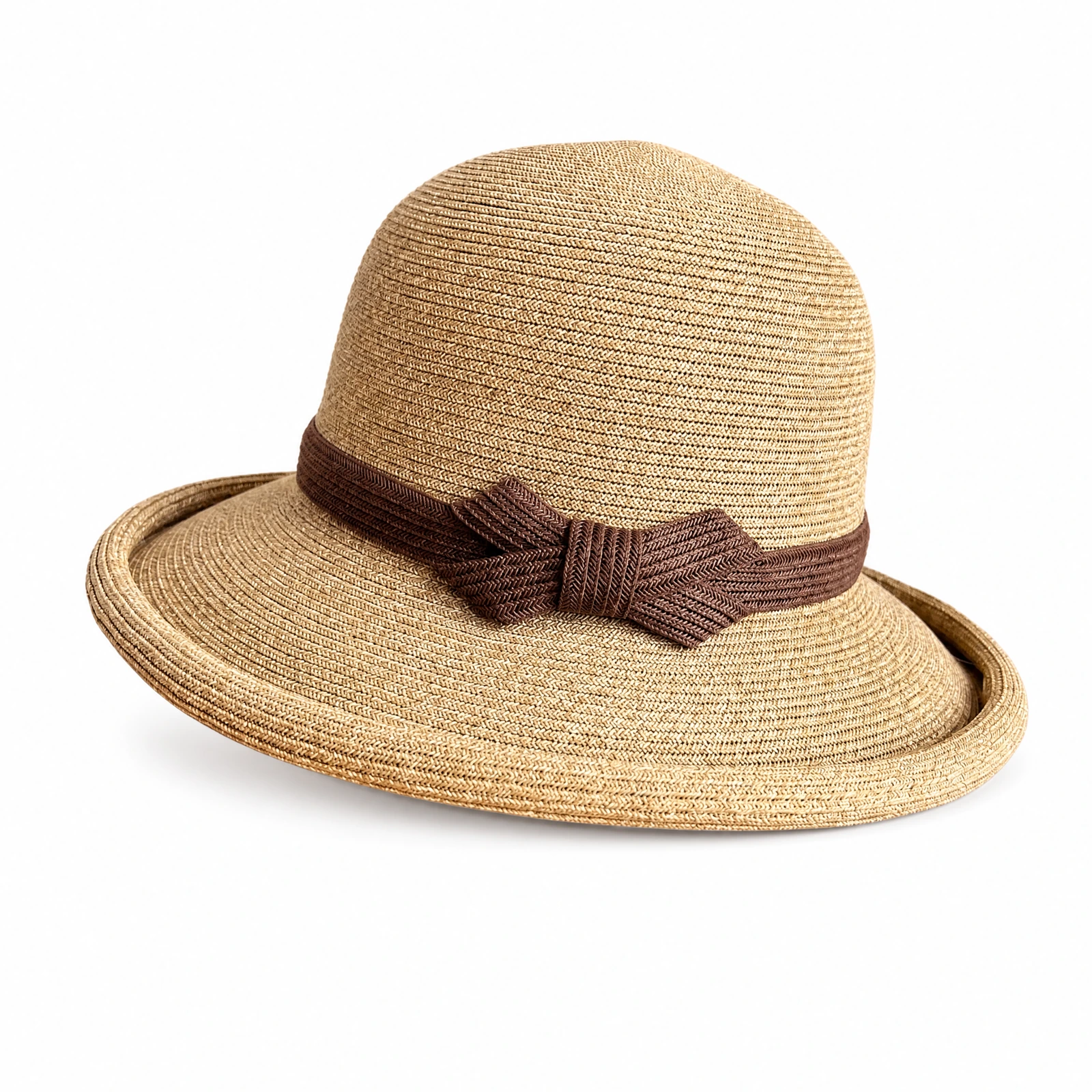 Paper Straw Bucket Hat with Ribbon Bow