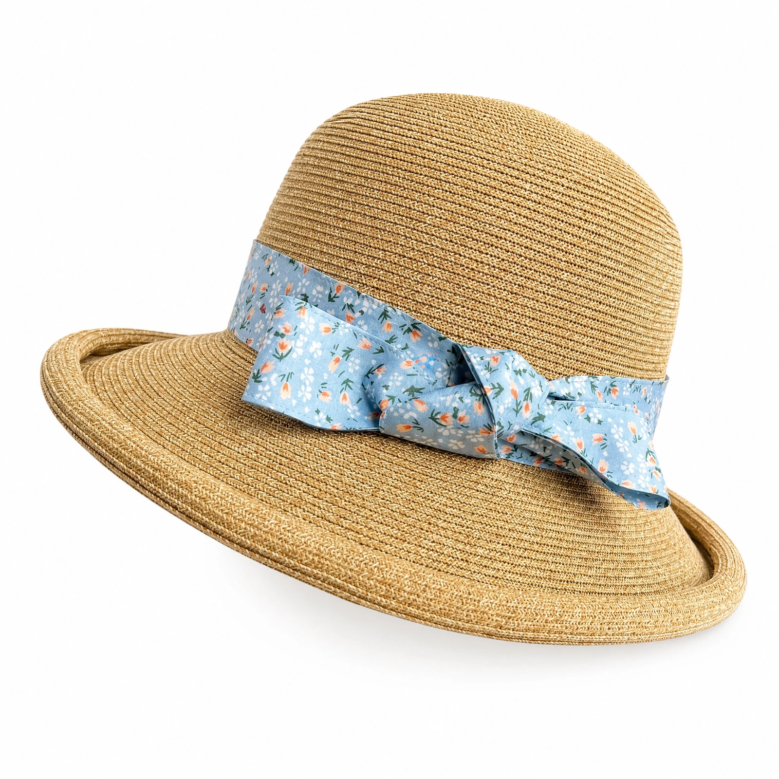 Paper Straw Bucket Hat with Ribbon Bow