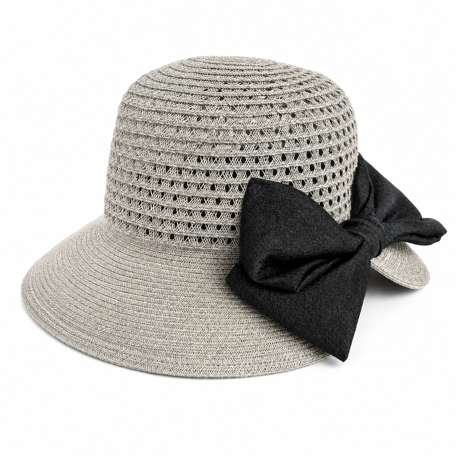 Paper Straw Bucket Hat with Ribbon Bow