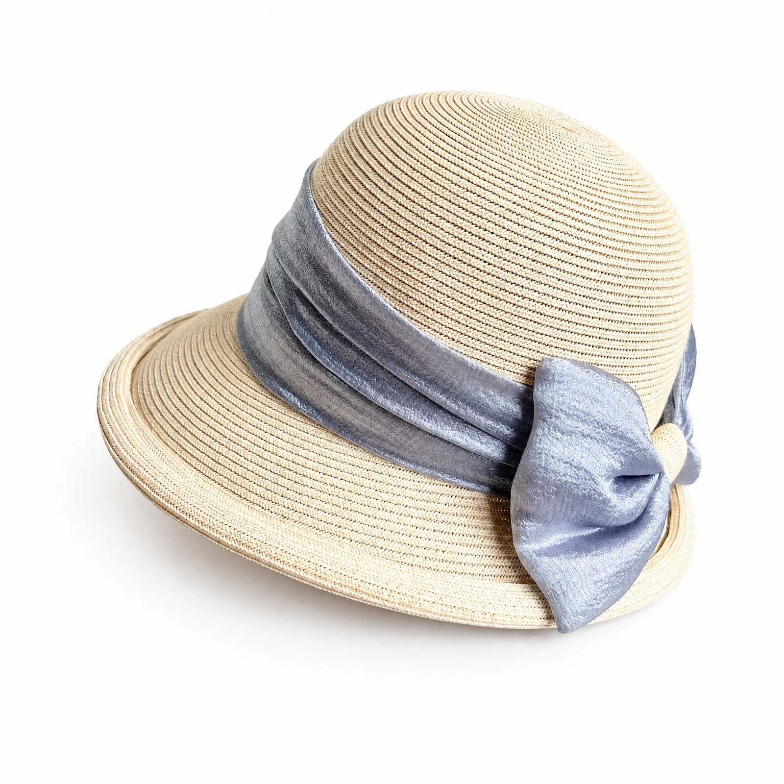 Paper Straw Bucket Hat with Ribbon Bow