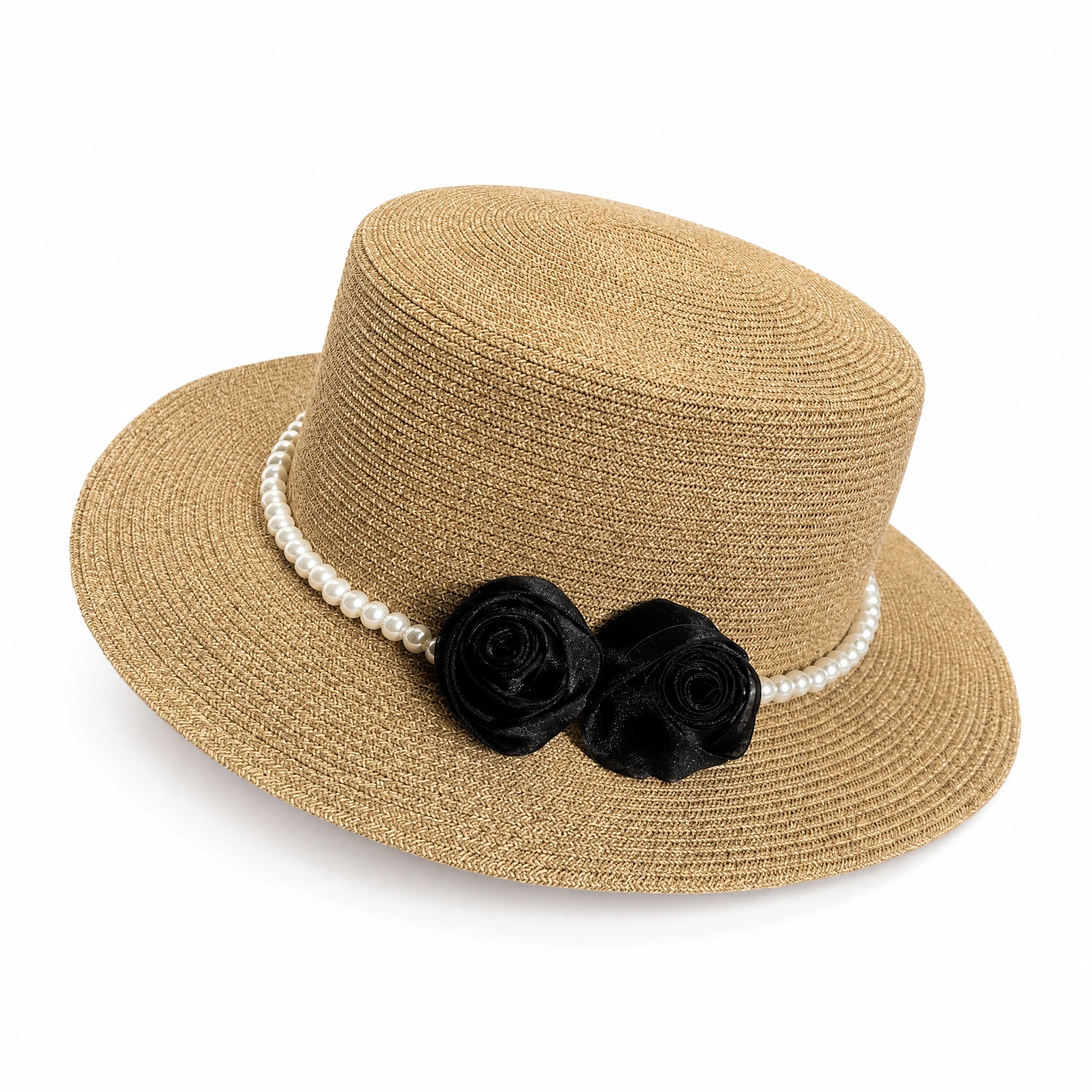 Paper Straw Fedora Hat with Pearl Accent