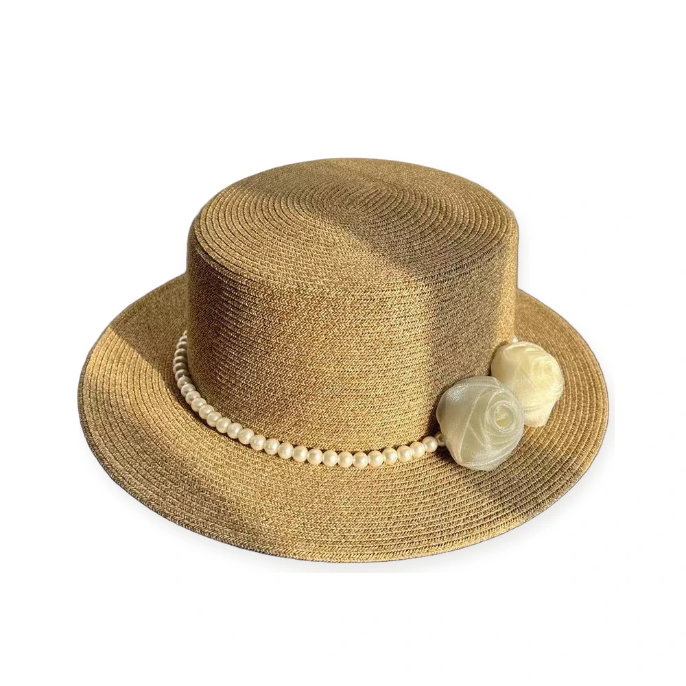 Paper Straw Fedora Hat with Pearl Accent image 2