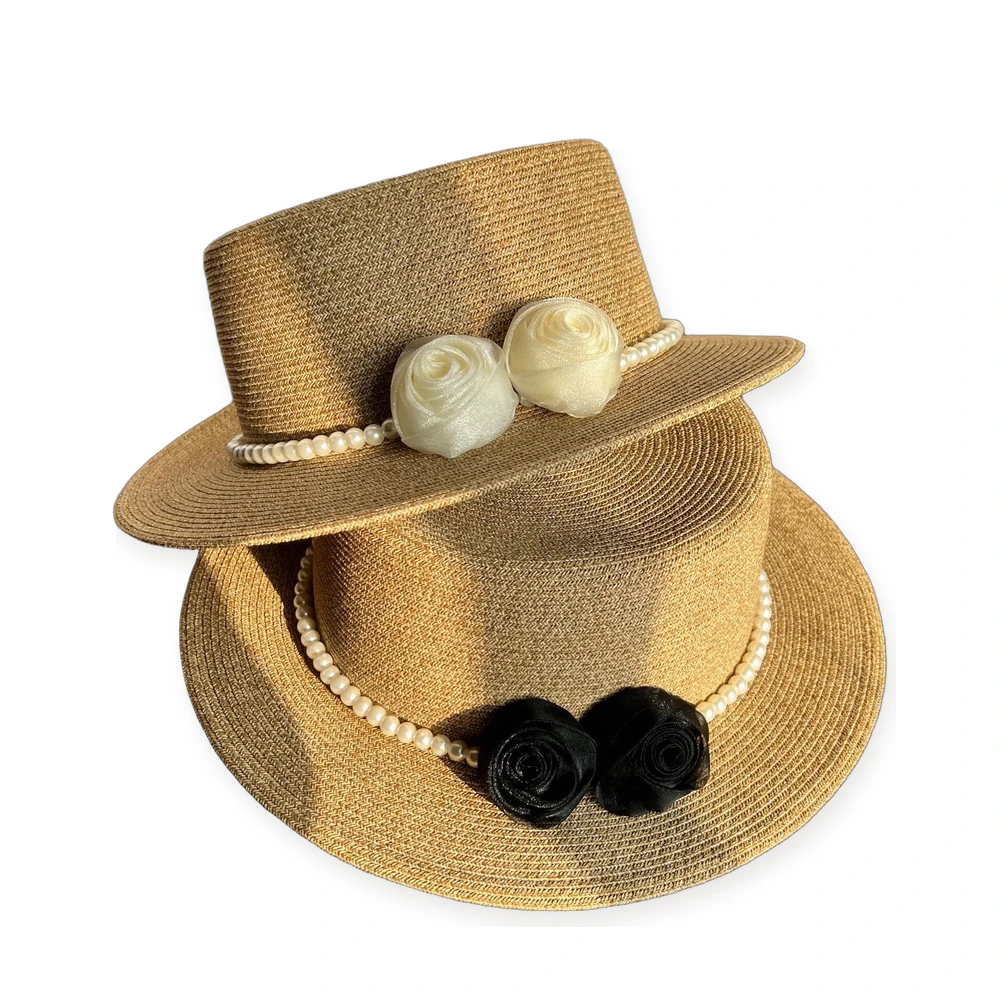 Paper Straw Fedora Hat with Pearl Accent image 4
