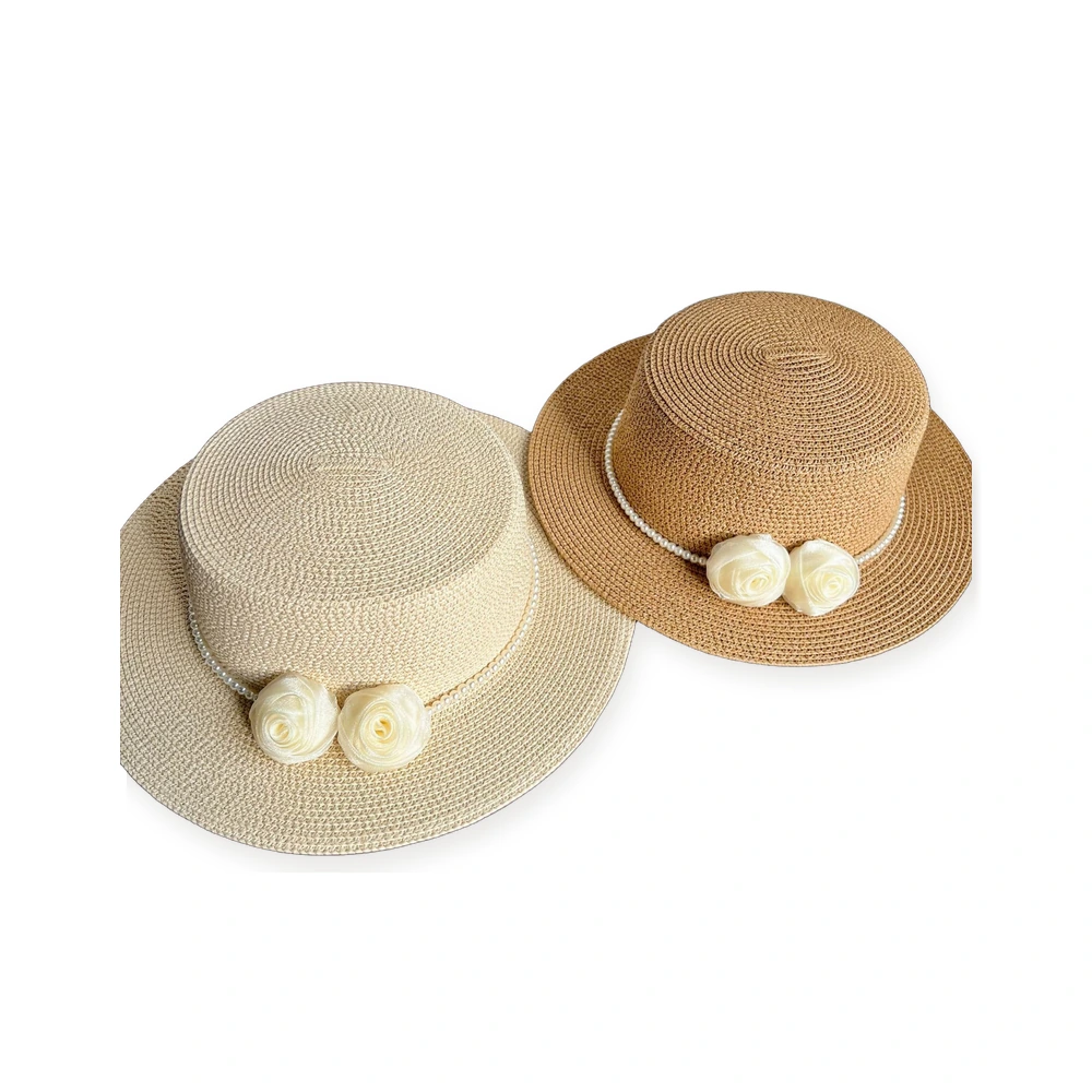 Paper Straw Boater Hat with Floral Accent image 4