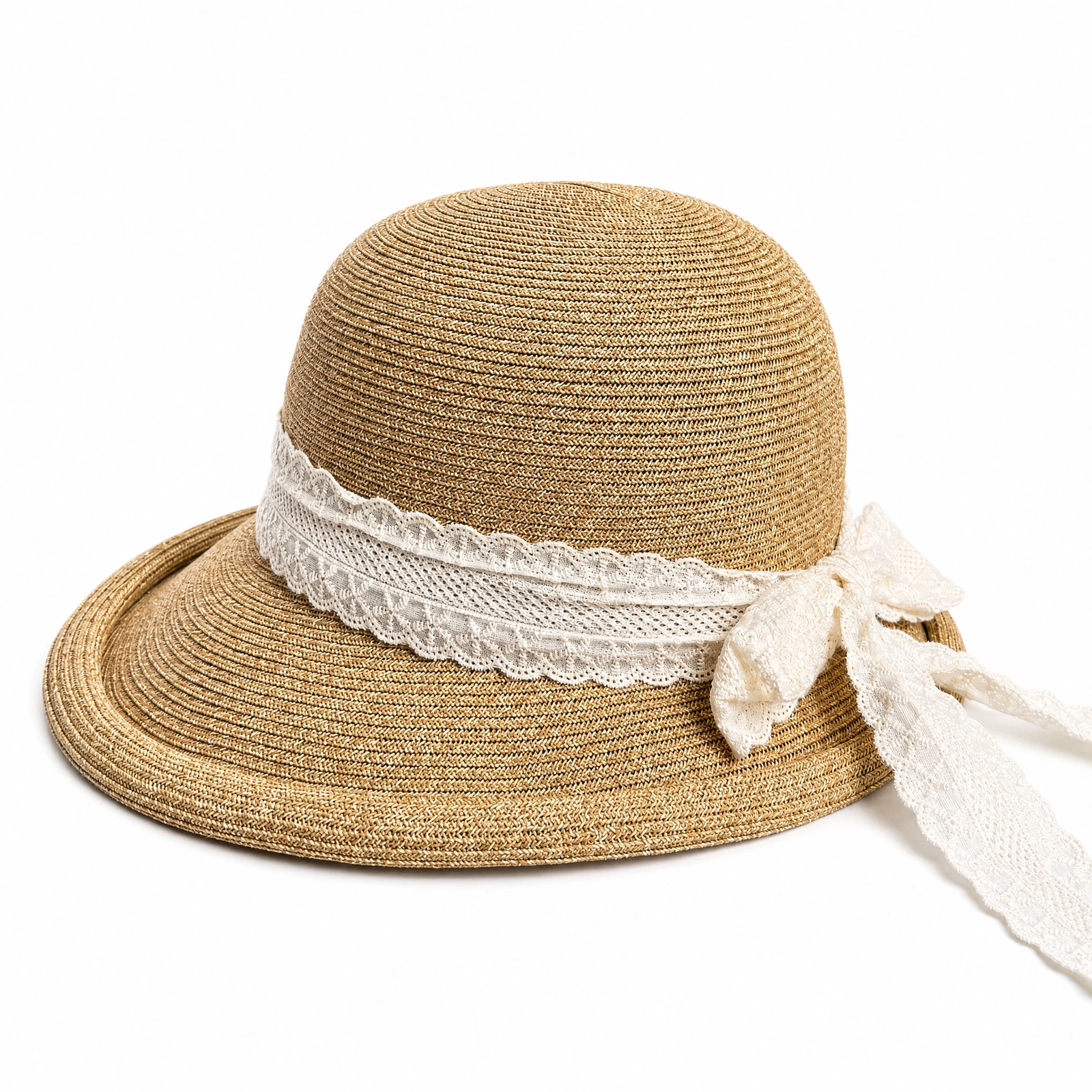 Paper Straw Bucket Hat with Ribbon Bow