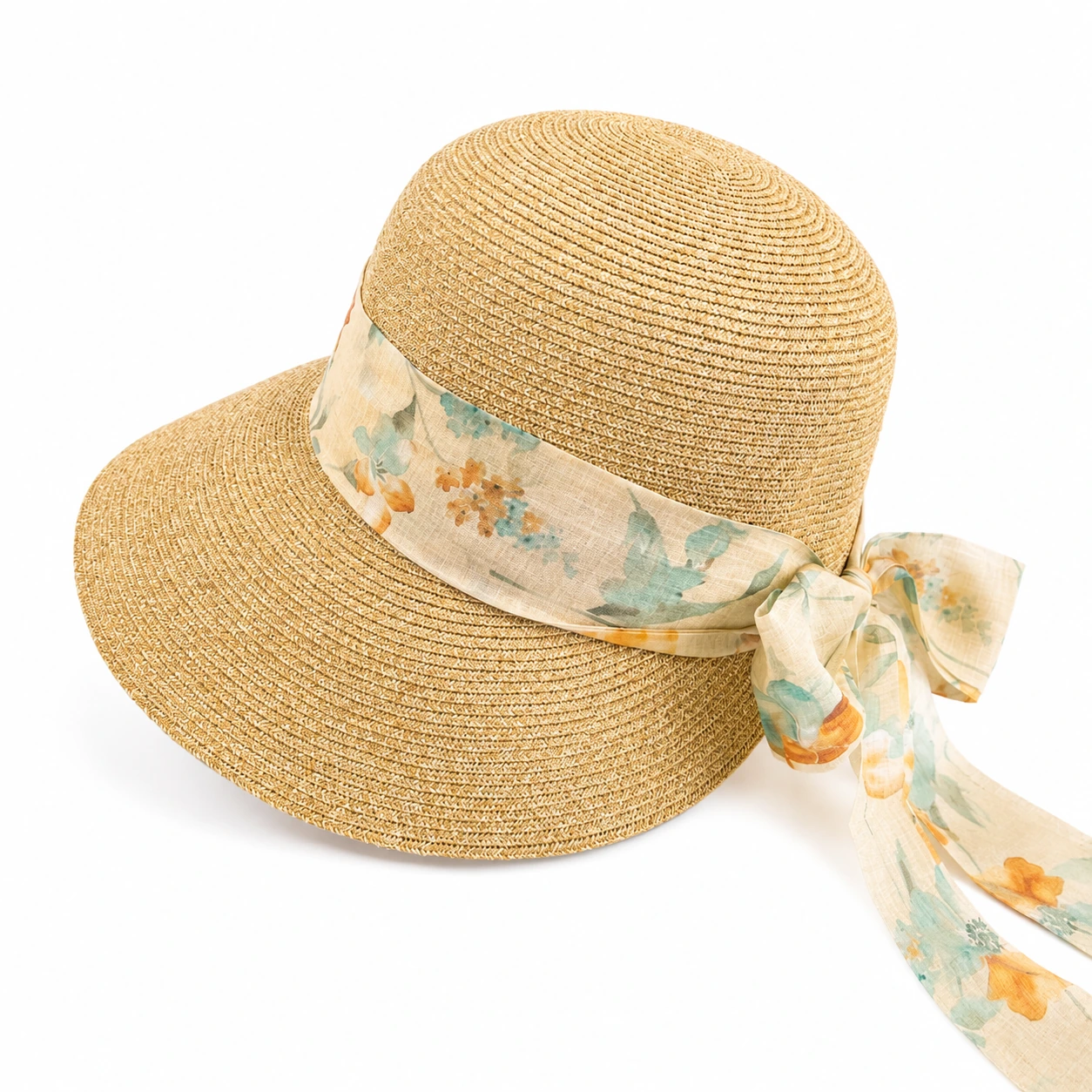 Paper Straw Bucket Hat with Ribbon Bow