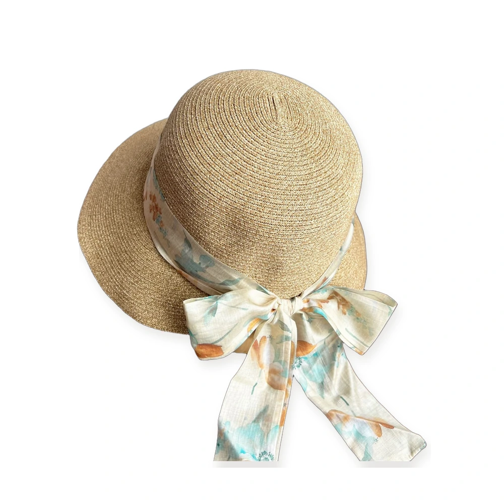 Paper Straw Bucket Hat with Ribbon Bow image 2