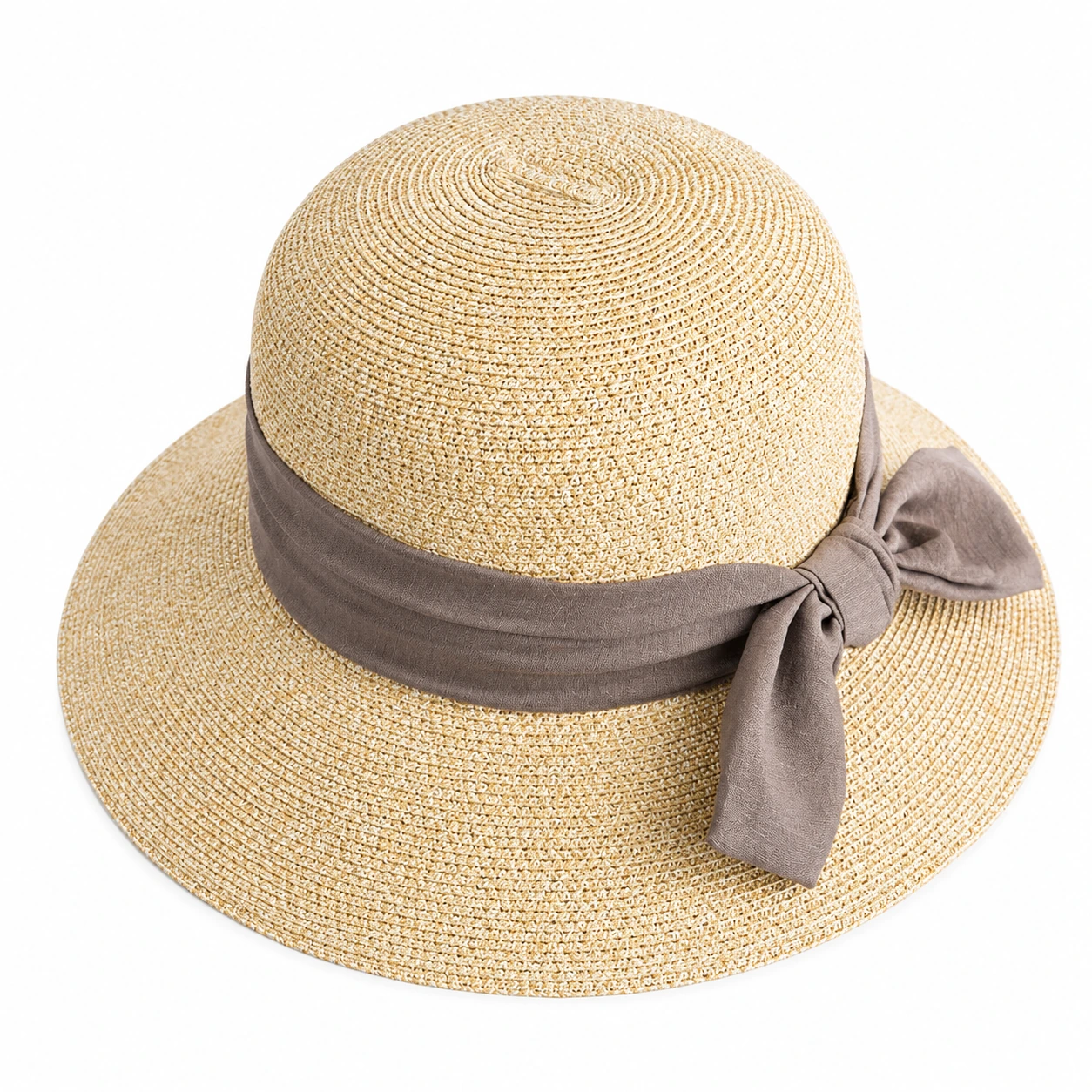 Paper Straw Bucket Hat with Ribbon Bow