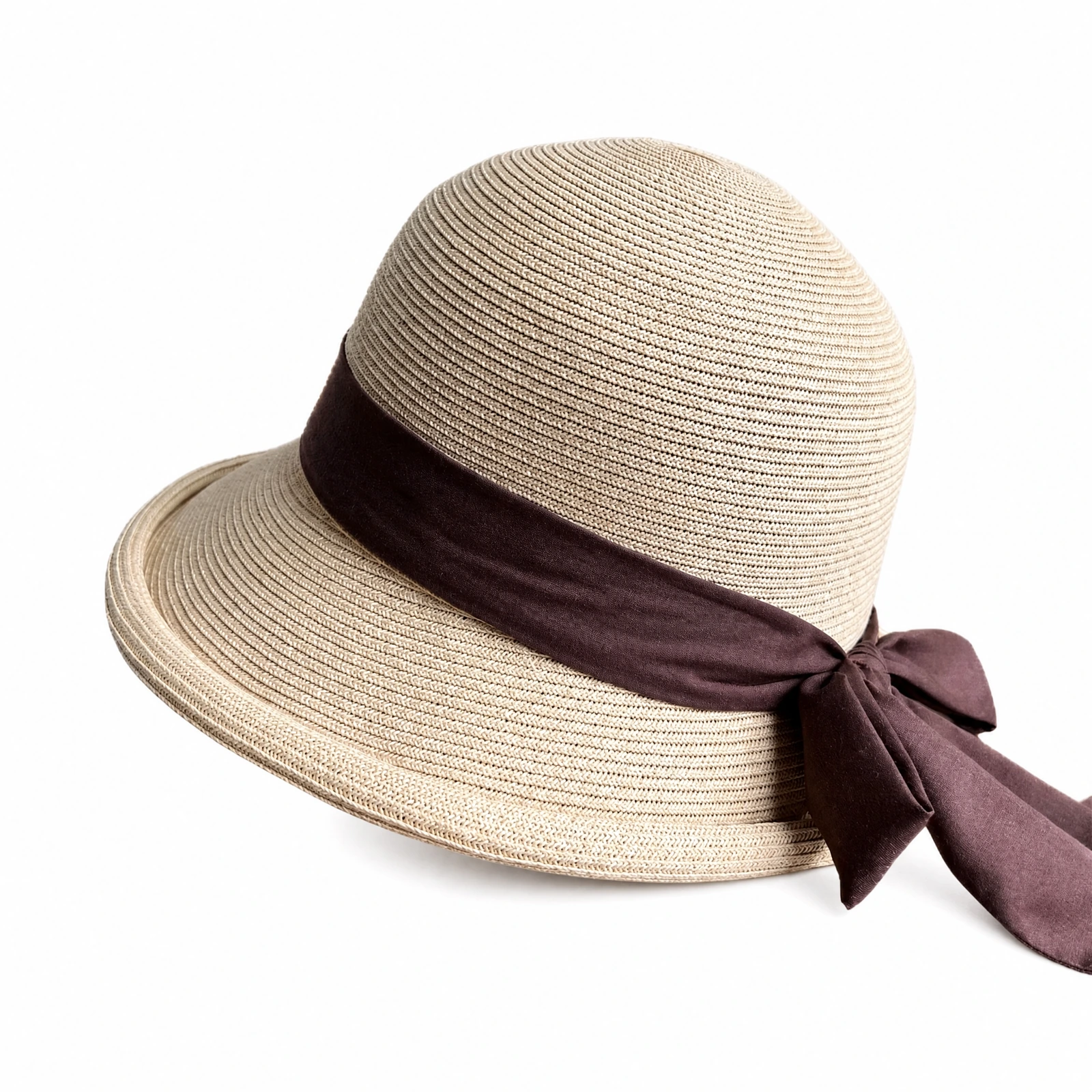 Paper Straw Bucket Hat with Ribbon Bow