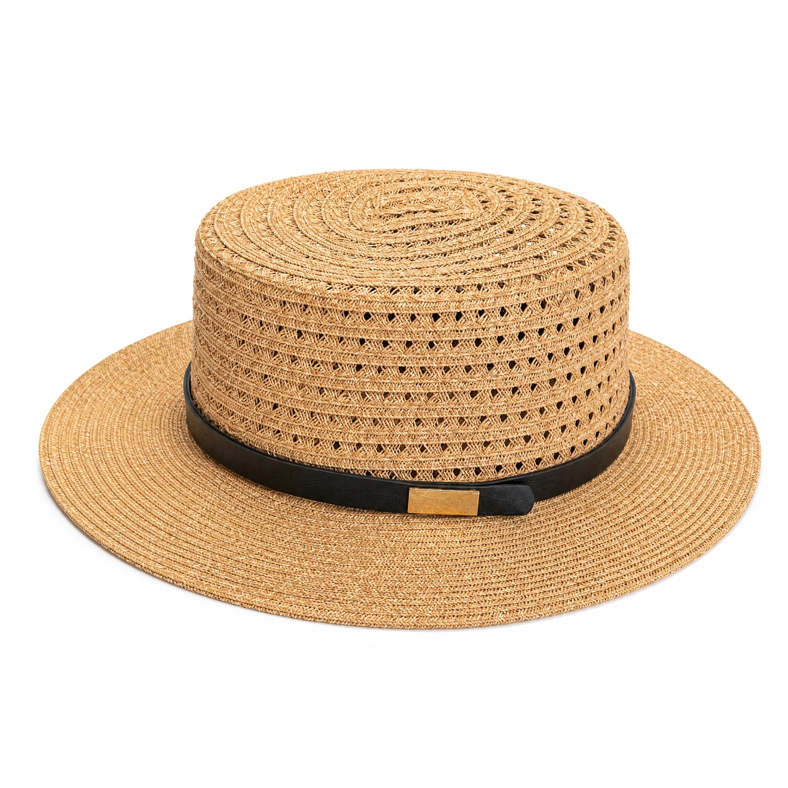 Paper Straw Wide Brim Hat with Leather Band