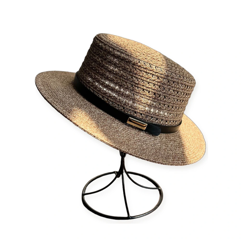 Paper Straw Wide Brim Hat with Leather Band image 2