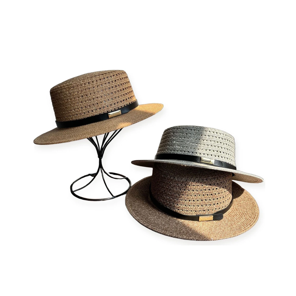 Paper Straw Wide Brim Hat with Leather Band image 4