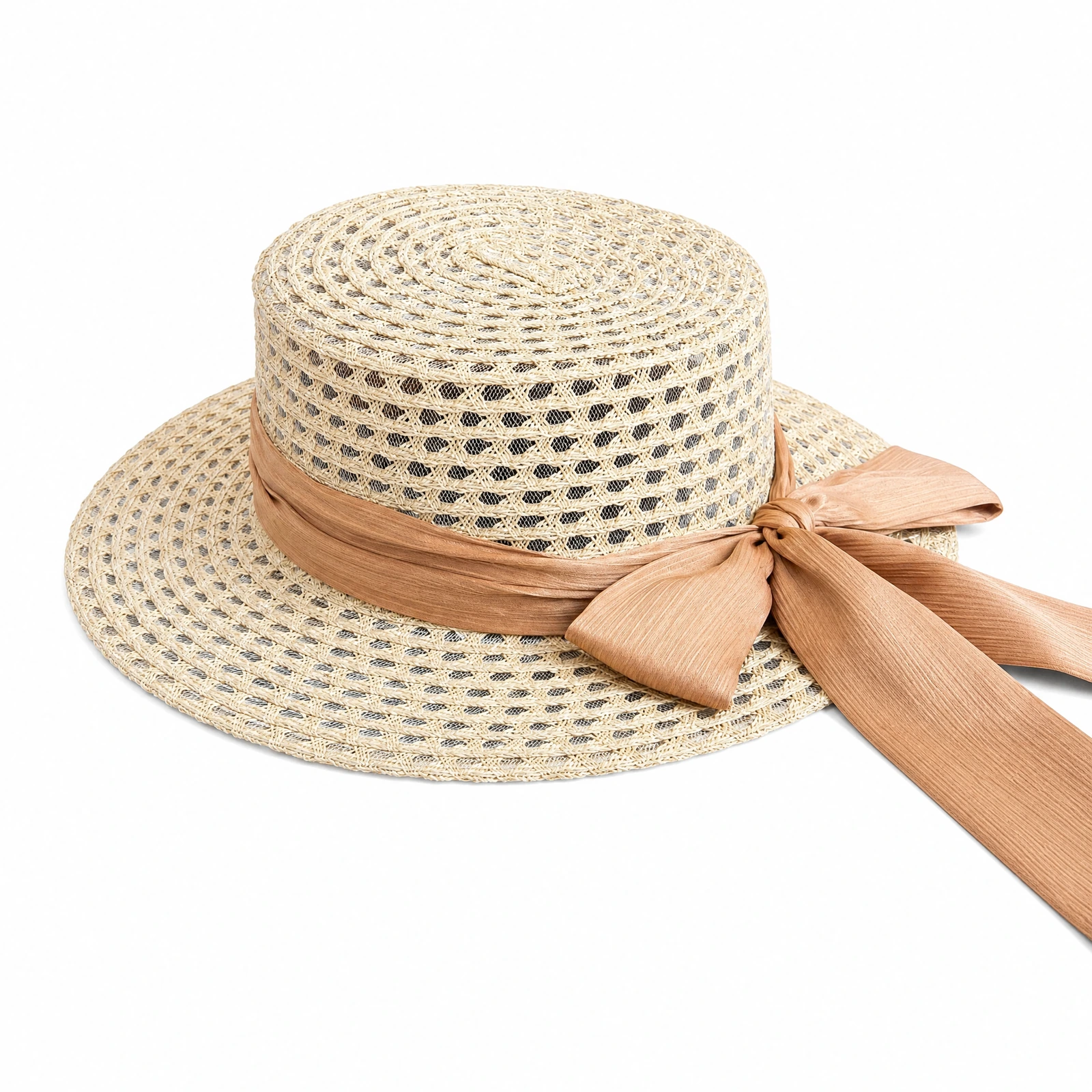 Paper Straw Wide Brim Hat with Ribbon Bow