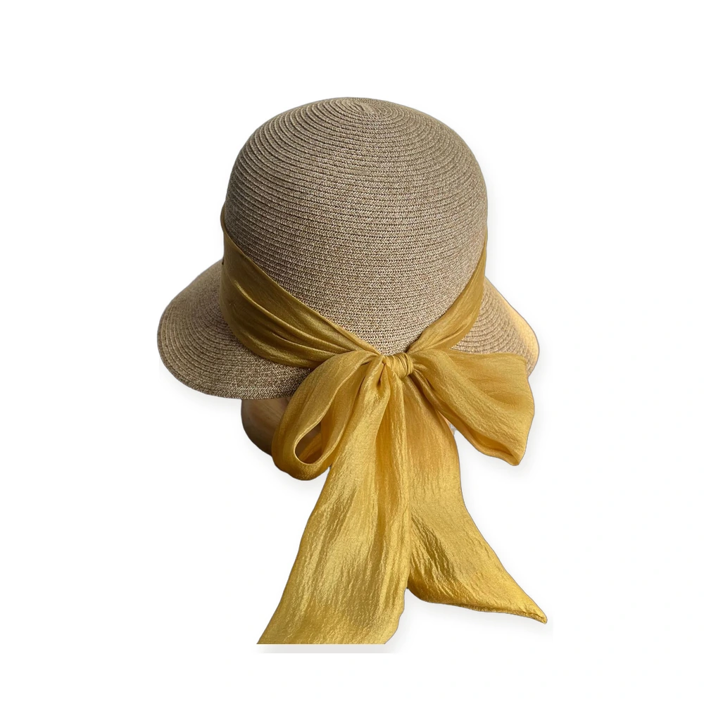 Paper Straw Bucket Hat with Ribbon Bow image 2