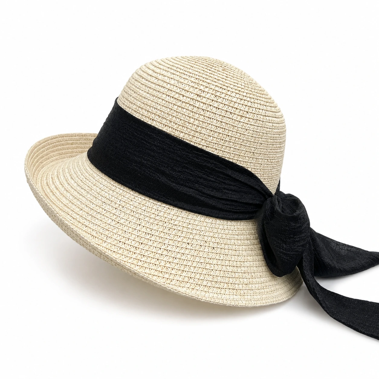 Paper Straw Bucket Hat with Ribbon Bow