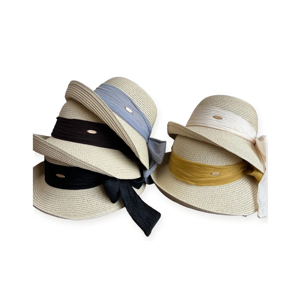 Paper Straw Bucket Hat with Ribbon Bow image 4