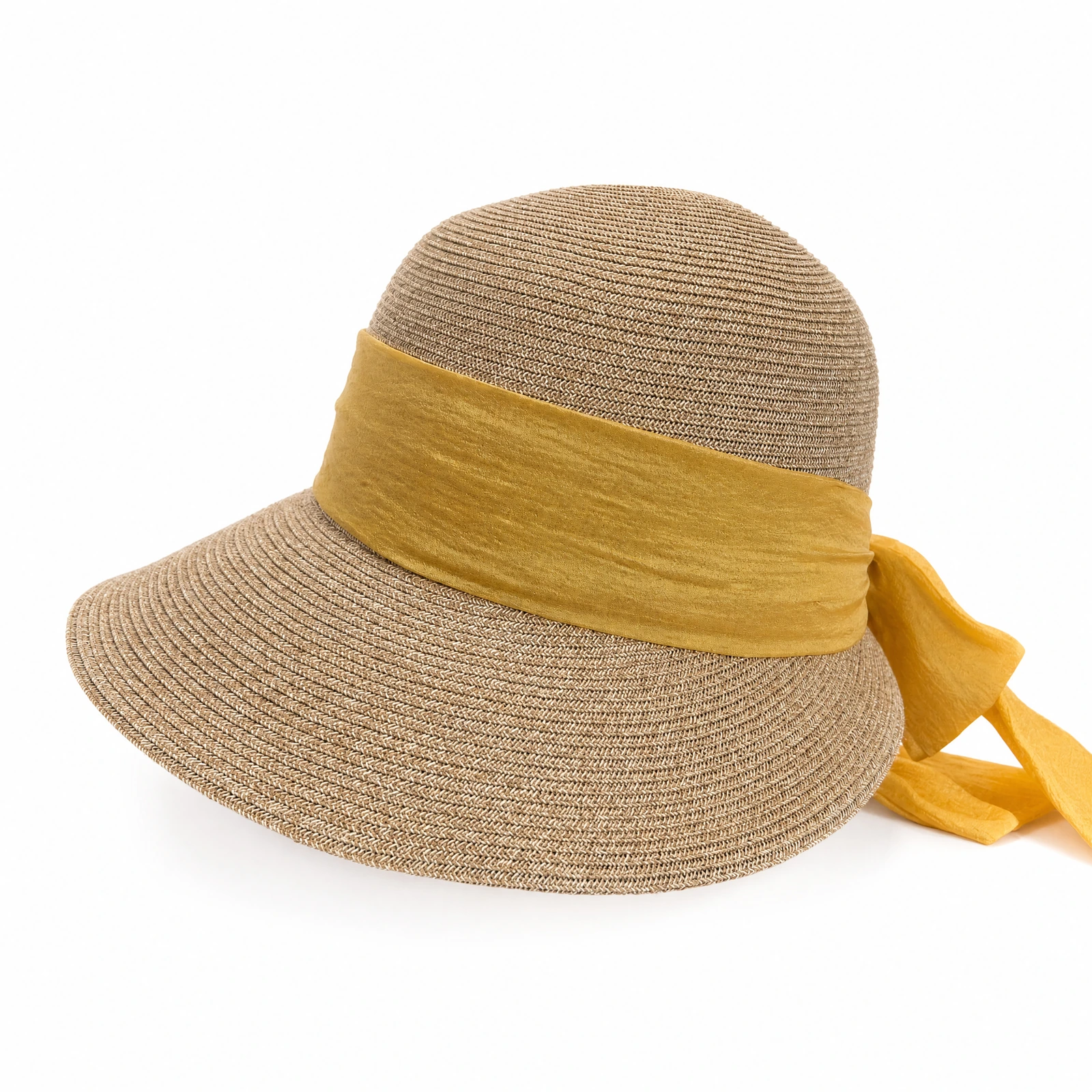 Women's Paper Straw Bucket Hat with Metal Buckle