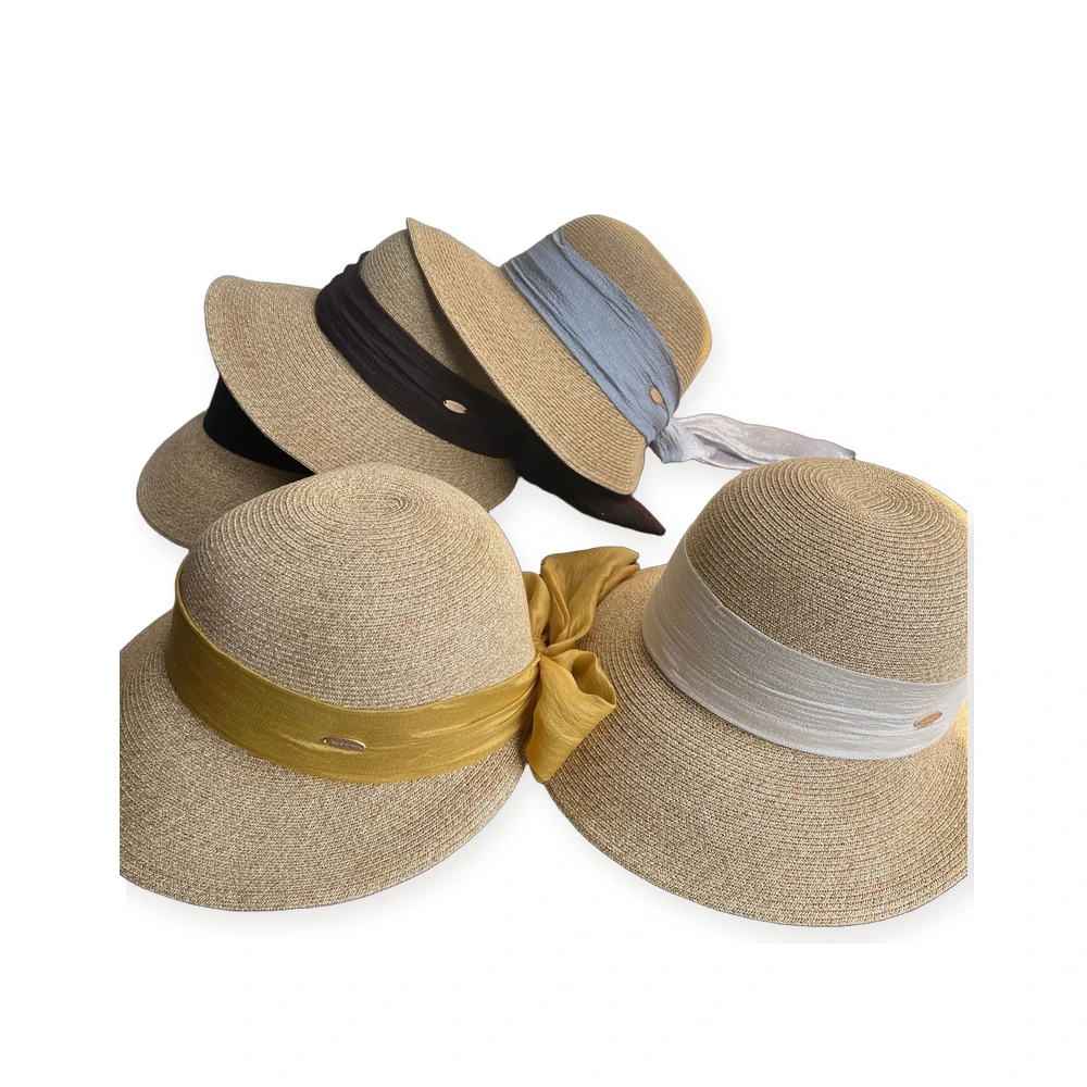 Women's Paper Straw Bucket Hat with Metal Buckle image 4