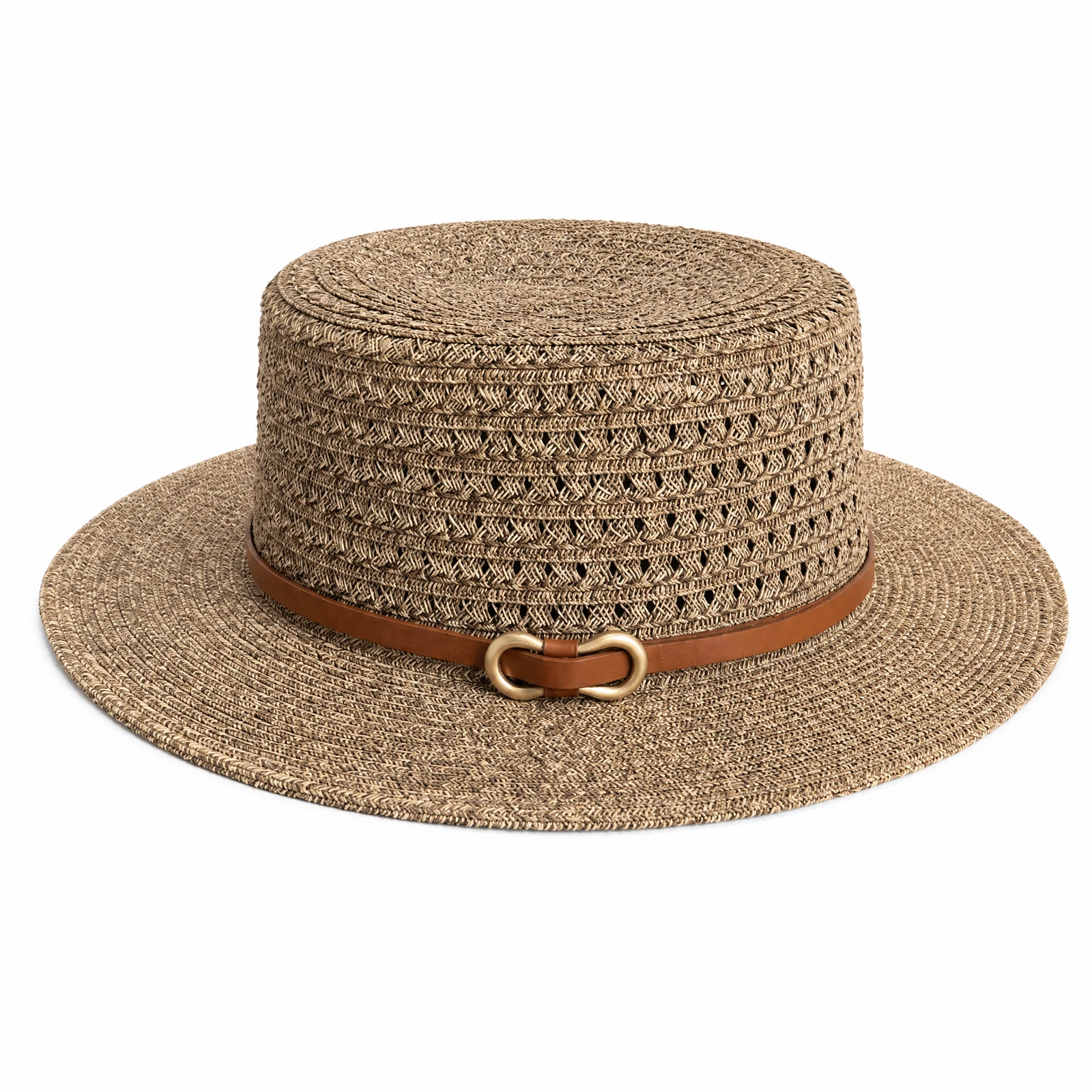 Paper Straw Wide Brim Hat with Leather Band