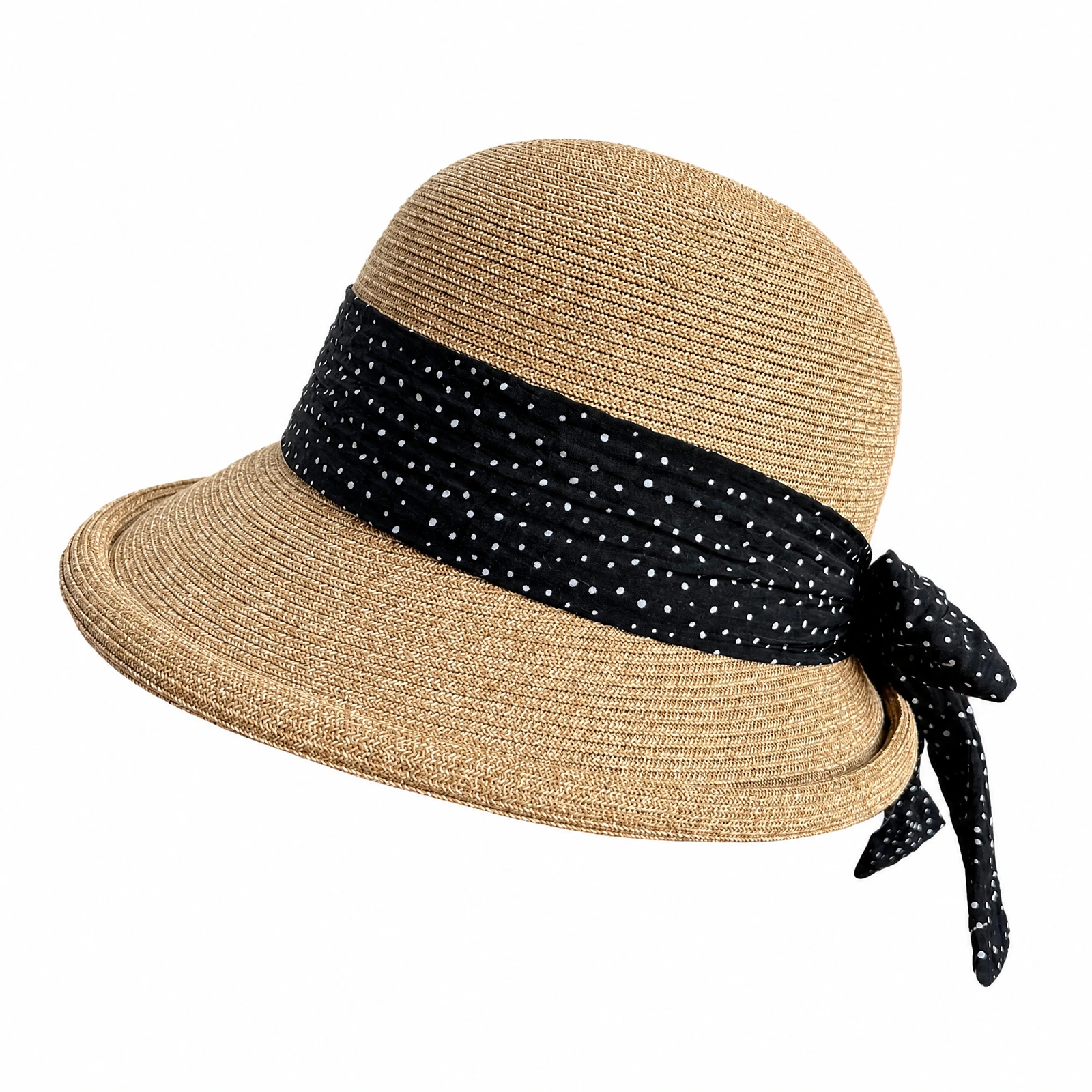 Women's Paper Straw Bucket Hat with Ribbon Bow