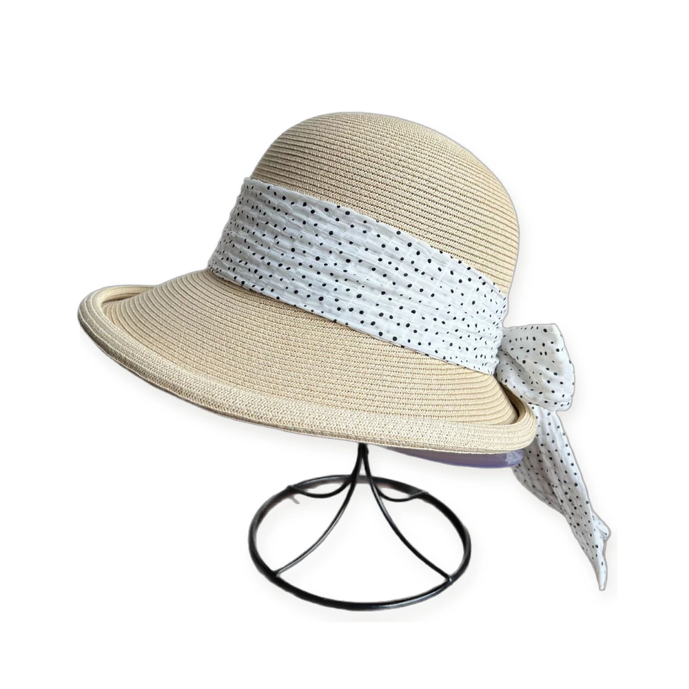 Women's Paper Straw Bucket Hat with Ribbon Bow image 2