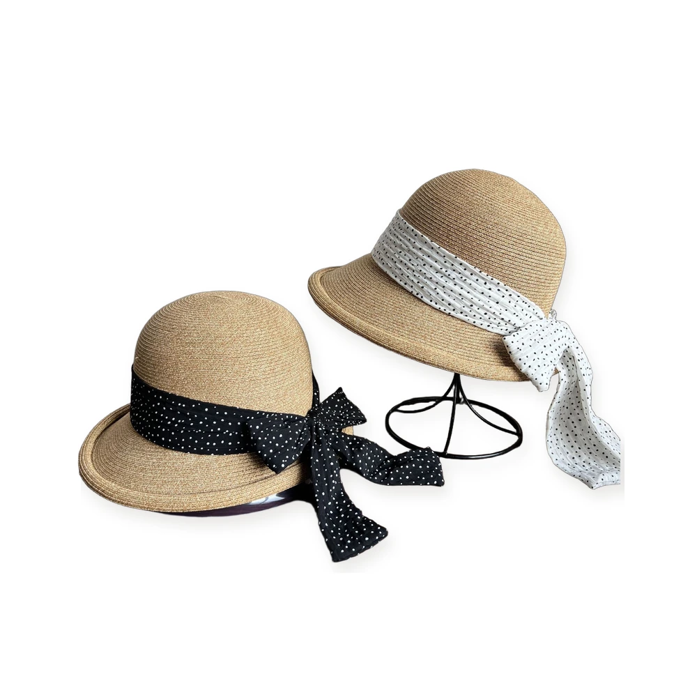 Women's Paper Straw Bucket Hat with Ribbon Bow image 3