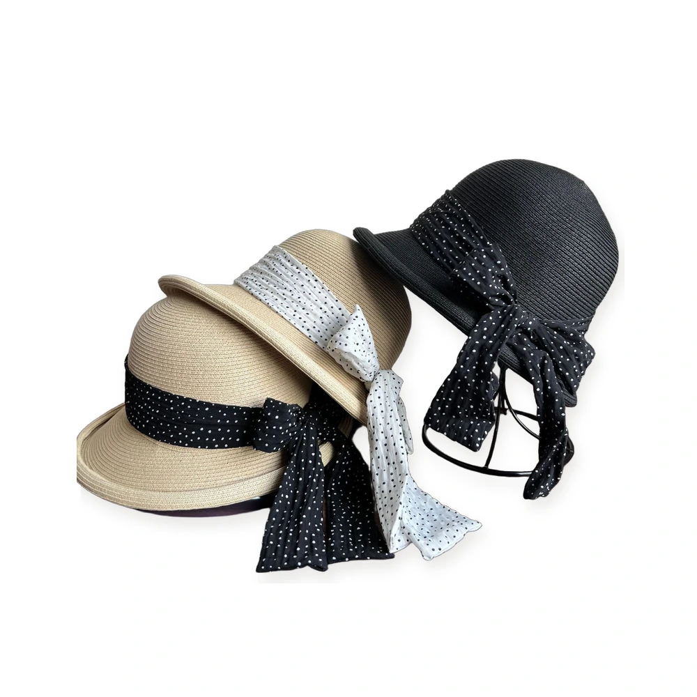 Women's Paper Straw Bucket Hat with Ribbon Bow image 4