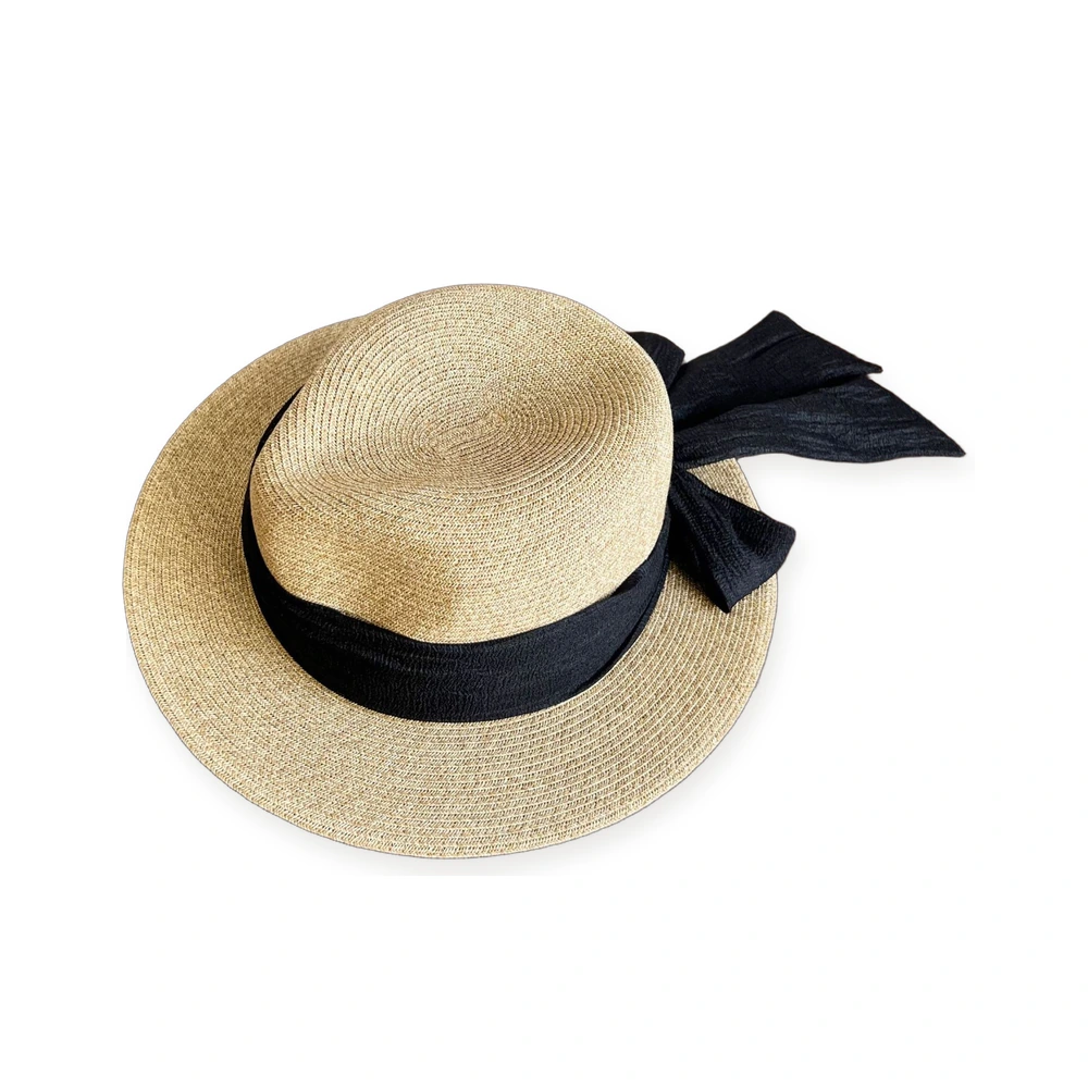 Women's Straw Fedora Hat With Ribbon Bow