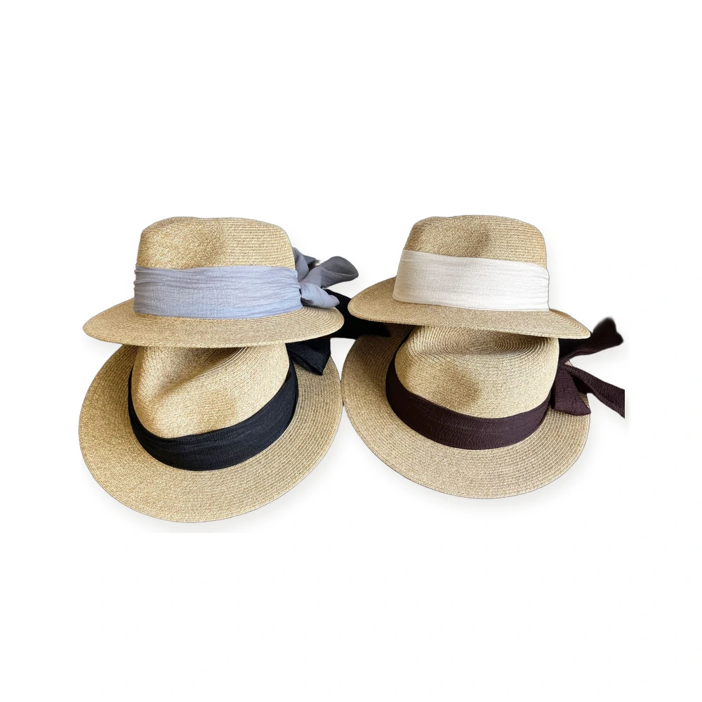 Women's Straw Fedora Hat With Ribbon Bow image 4
