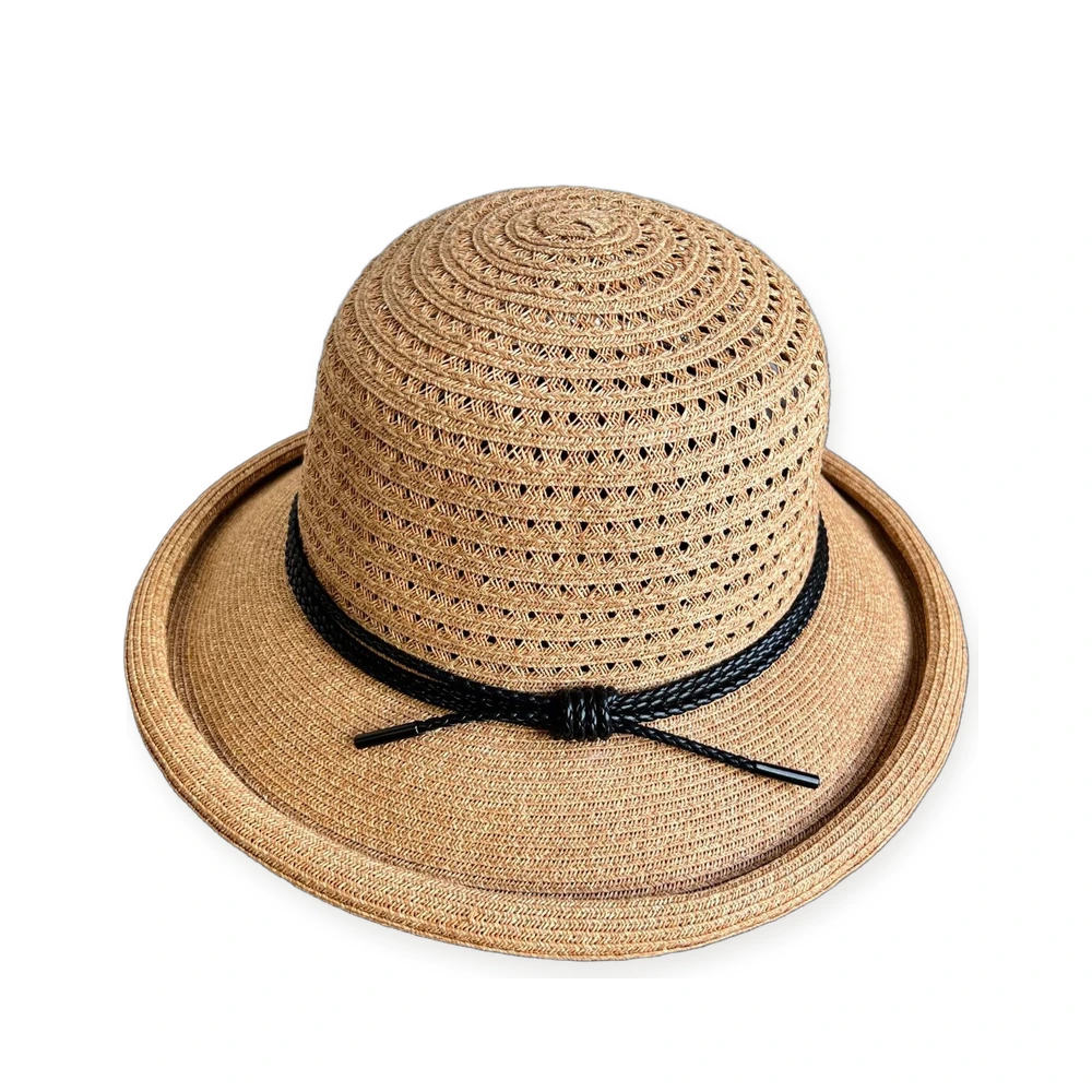Women's Straw Bucket Hat With Ribbon Bow